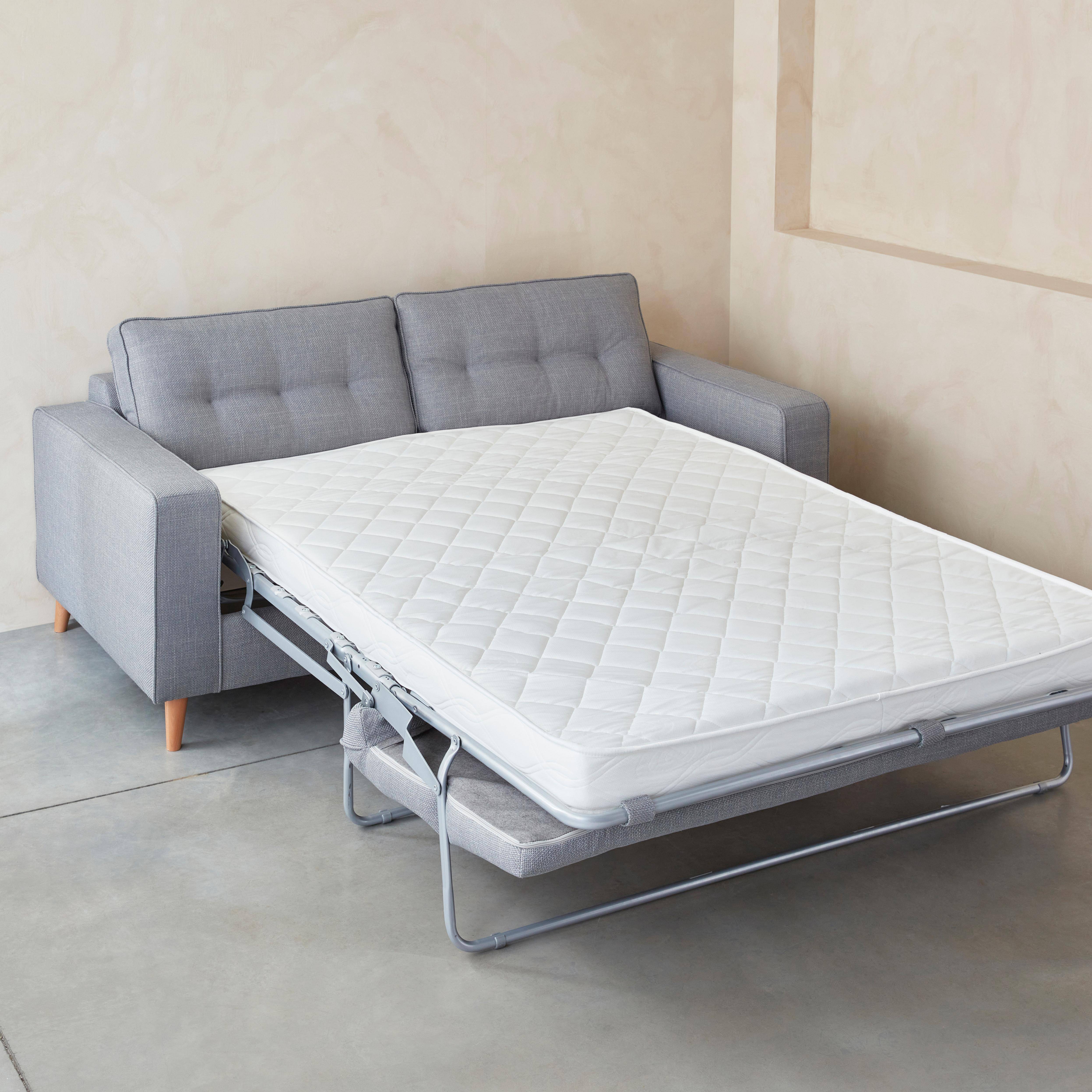 Canapé lit 3 places gris clair avec matelas 12cm d'épaisseur, fabriqué en France ,sweeek,Photo5