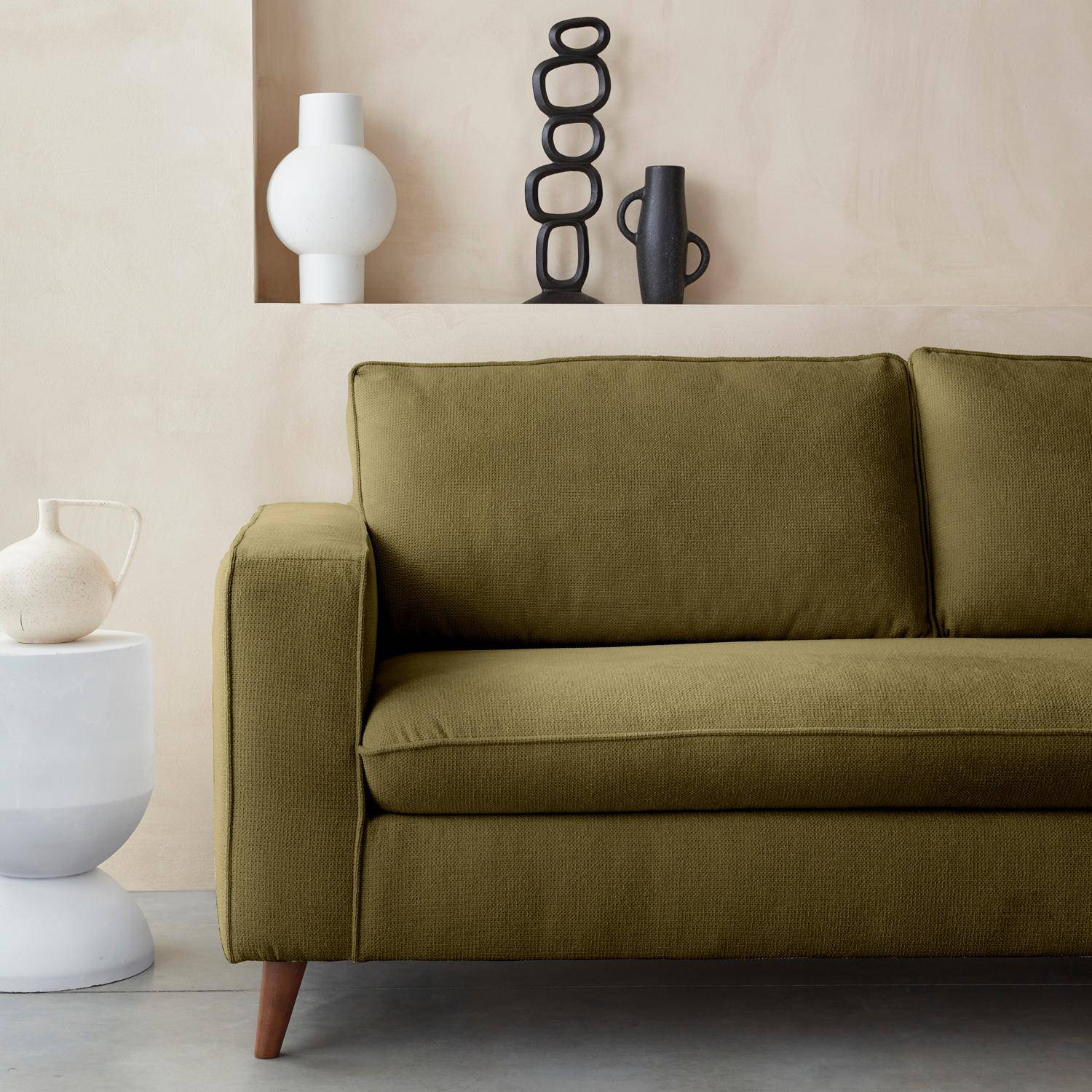 Canapé lit 3 places vert olive avec matelas 12cm d'épaisseur, fabriqué en France ,sweeek,Photo4