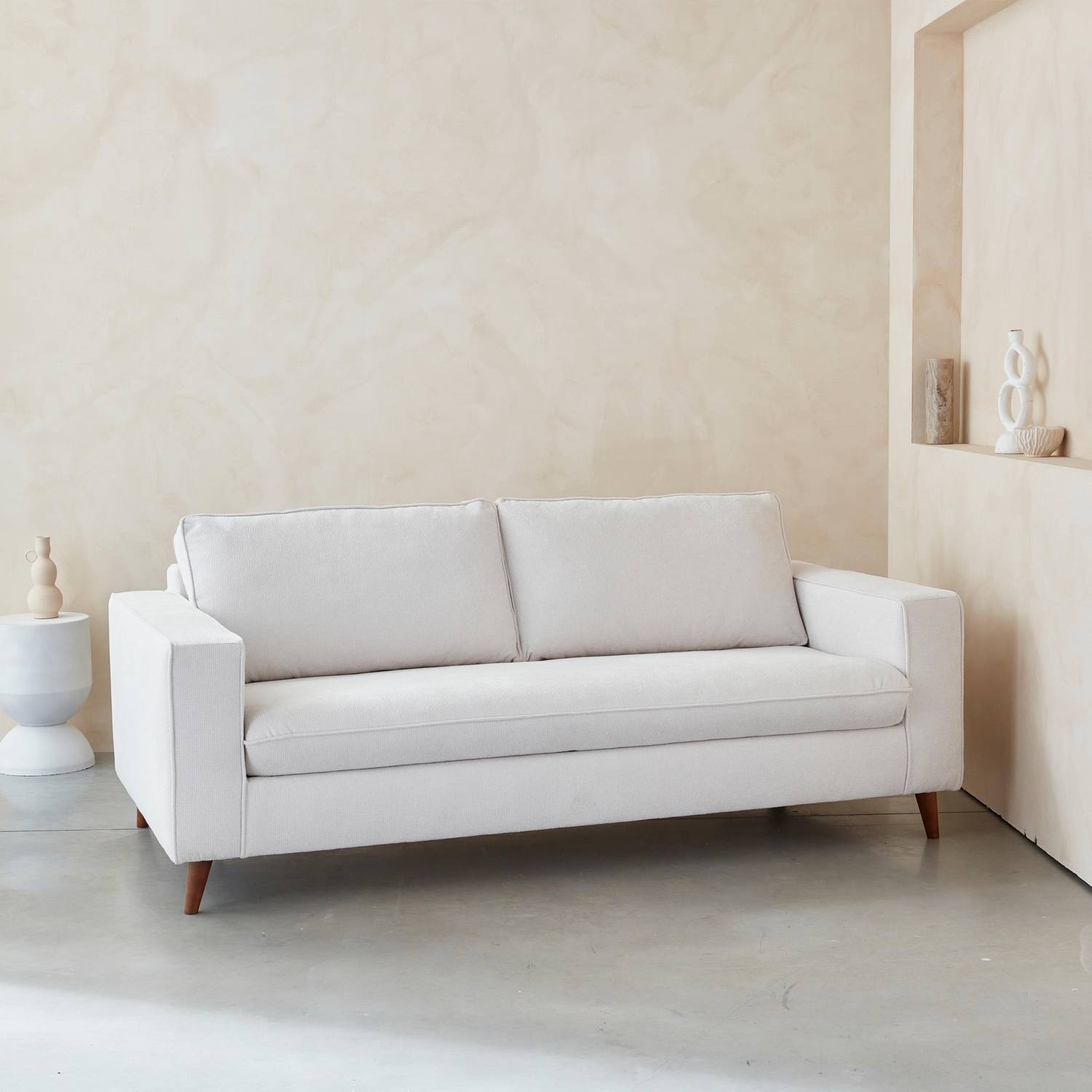 Canapé lit 3 places ivoire avec matelas 12cm d'épaisseur, fabriqué en France  Photo2