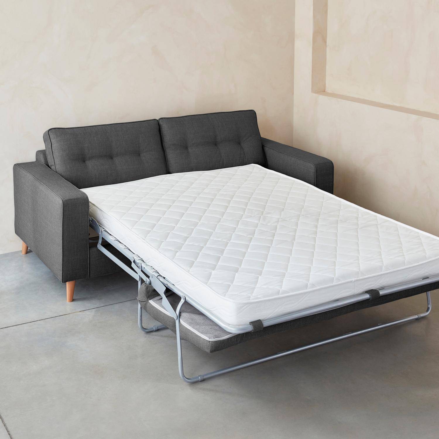 3-zits slaapbank in antracietkleur met 12 cm dik matras, gemaakt in Frankrijk Photo3
