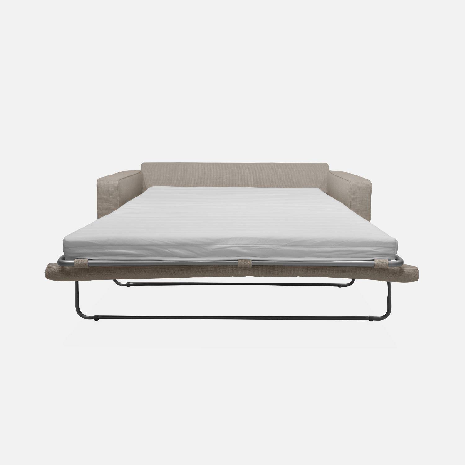 Canapé lit 3 places beige / lin avec matelas 12cm d'épaisseur, fabriqué en France ,sweeek,Photo8