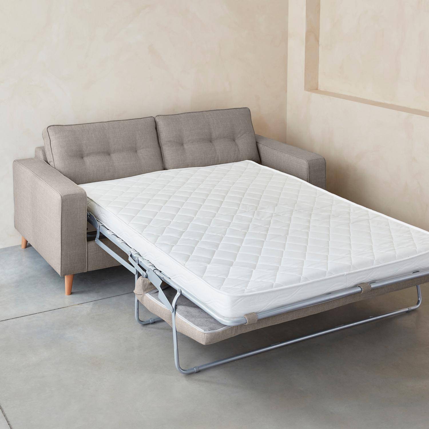 3-zits beige/linnen slaapbank met 12cm dik matras, gemaakt in Frankrijk Photo5