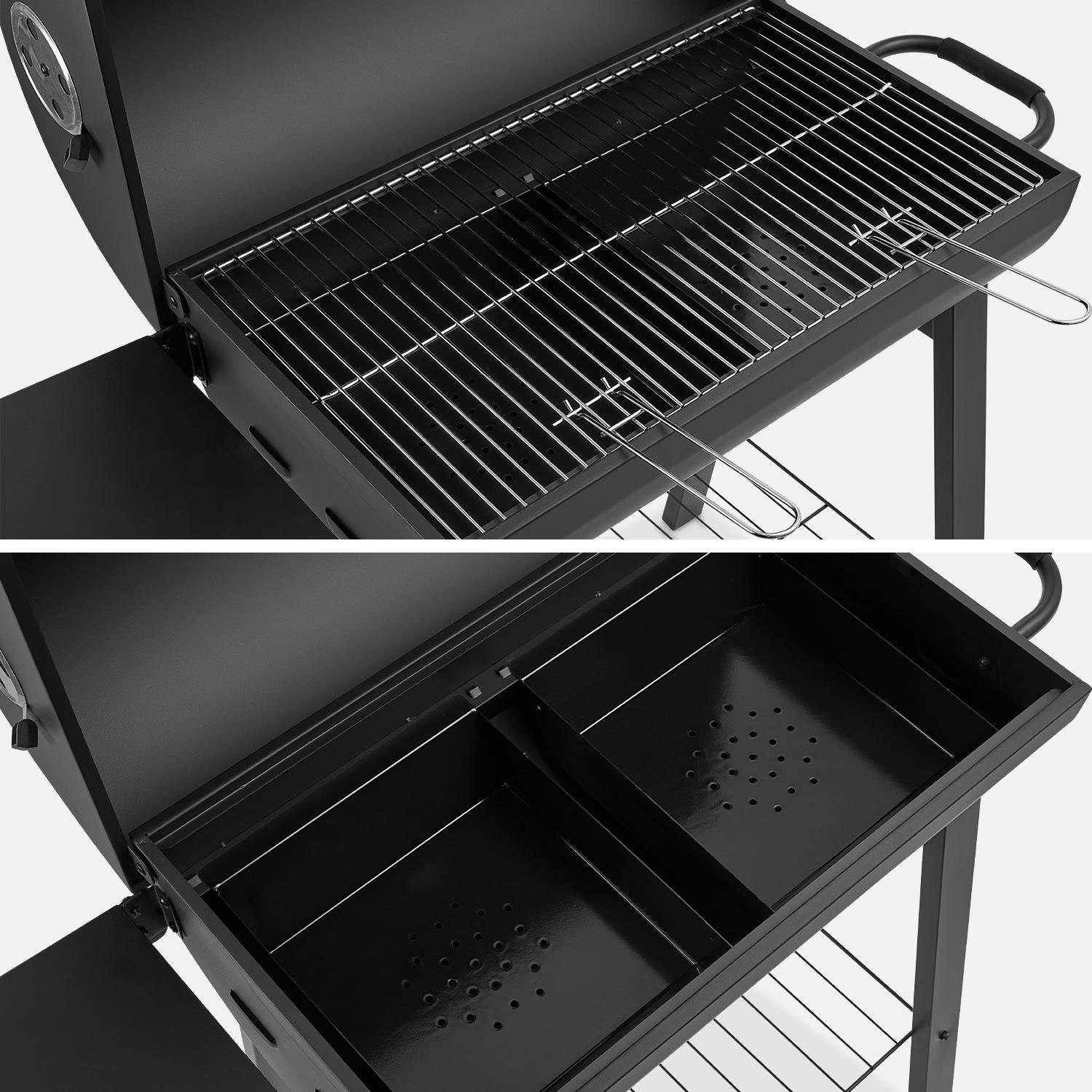 Barbecue Adrien charbon de bois noir, récupérateur de cendres, tablette latérale, roues,sweeek,Photo6