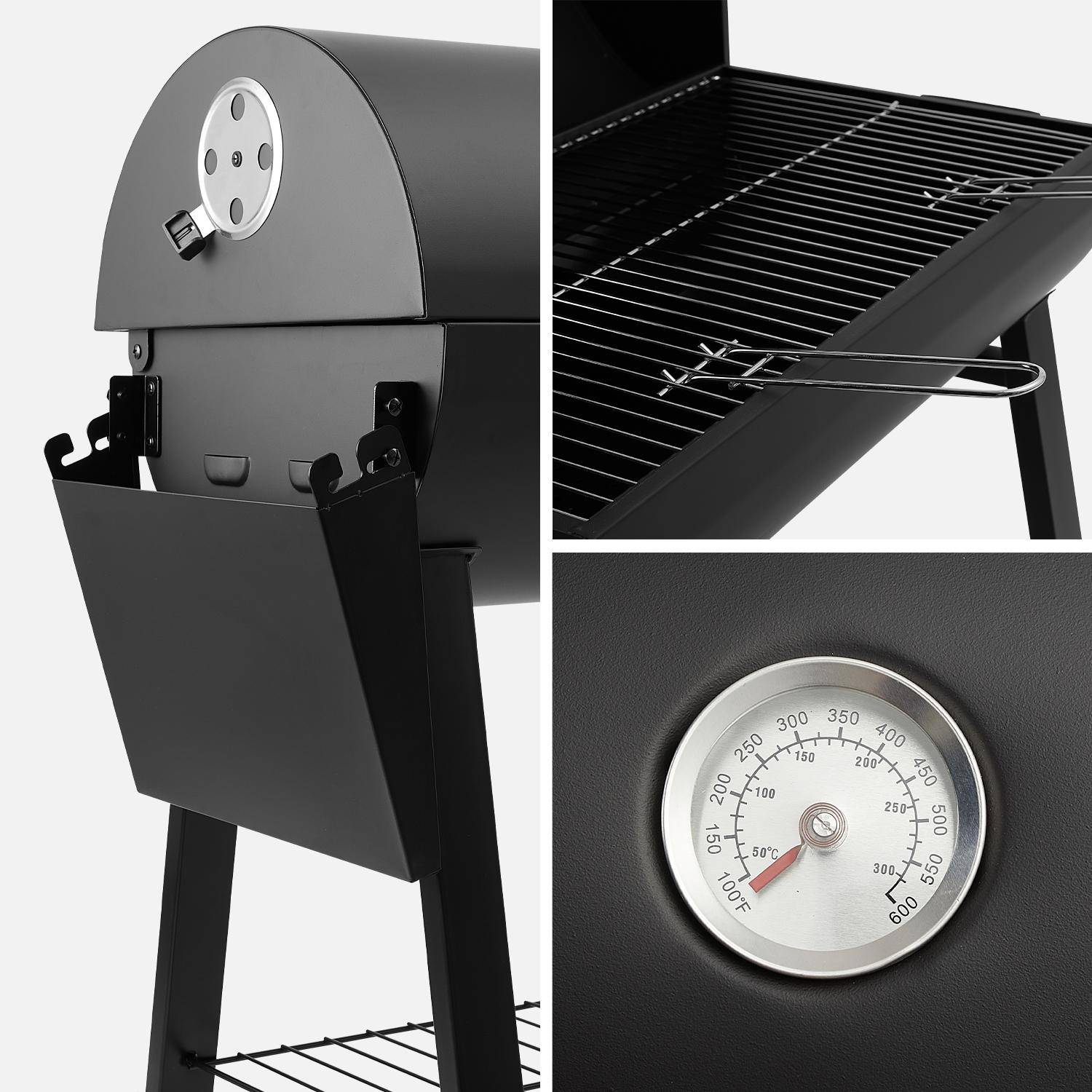Barbecue Adrien charbon de bois noir, récupérateur de cendres, tablette latérale, roues,sweeek,Photo5