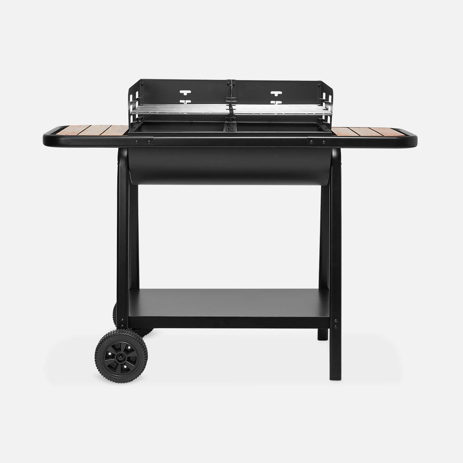 Barbecue noir charbon de bois Lucien noir, récupérateur de cendres, 2 tablettes, 2 grilles de cuisson, L 123 x P 56 x H 97cm,sweeek,Photo5