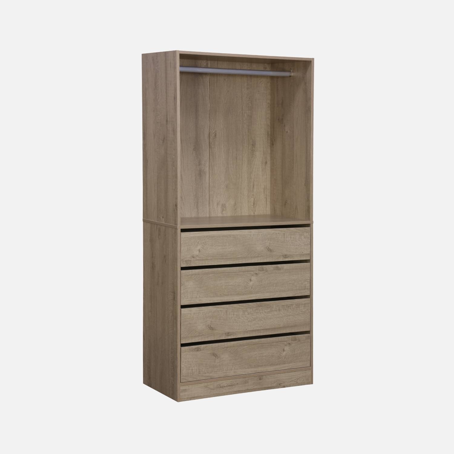 Modular open wardrobe drawer and rail unit, 80x45x180cm, Natural | sweeek