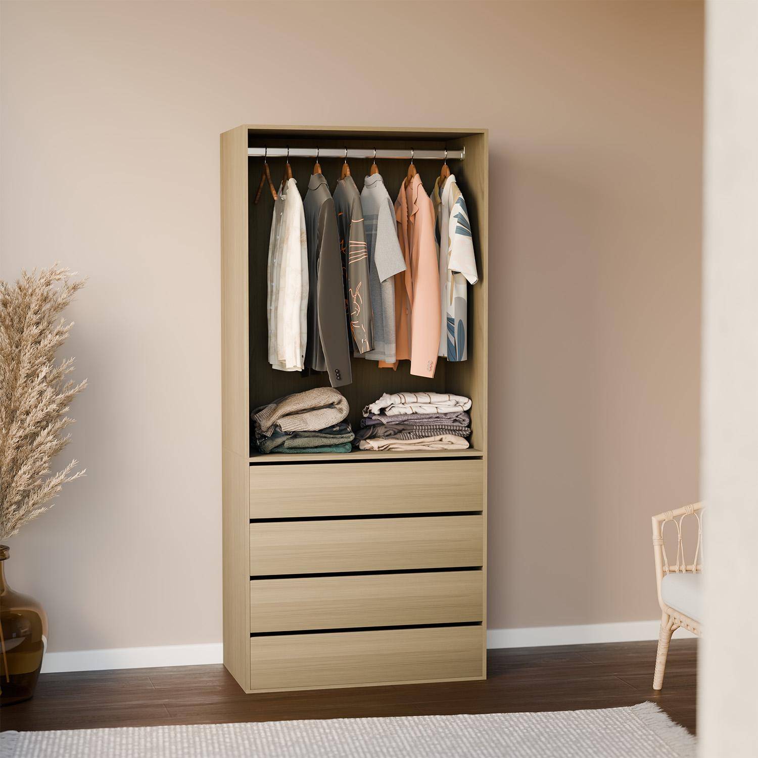 Modular open wardrobe drawer and rail unit, Modulo, Natural, 80x45x180 cm Photo1