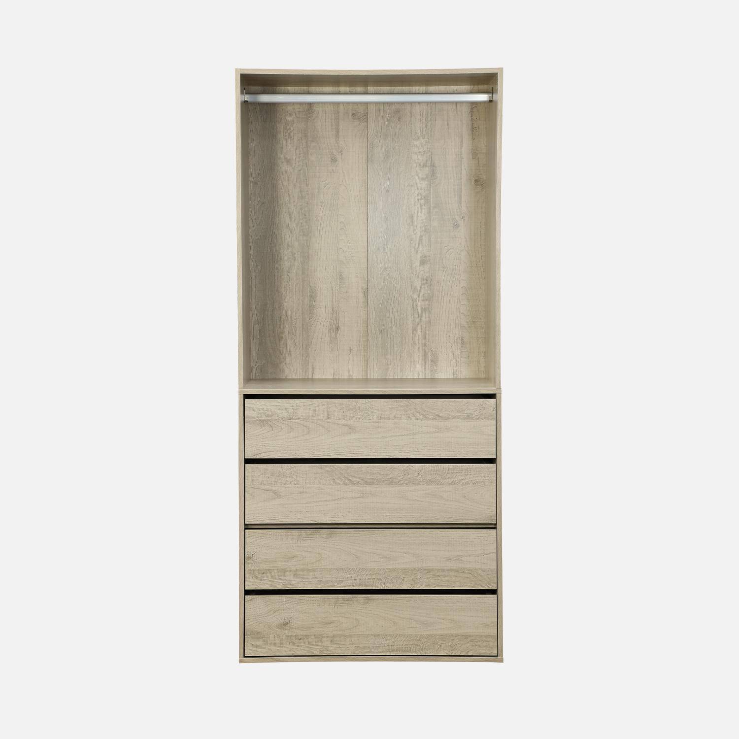 Modular open wardrobe drawer and rail unit, Modulo, Natural, 80x45x180 cm Photo3