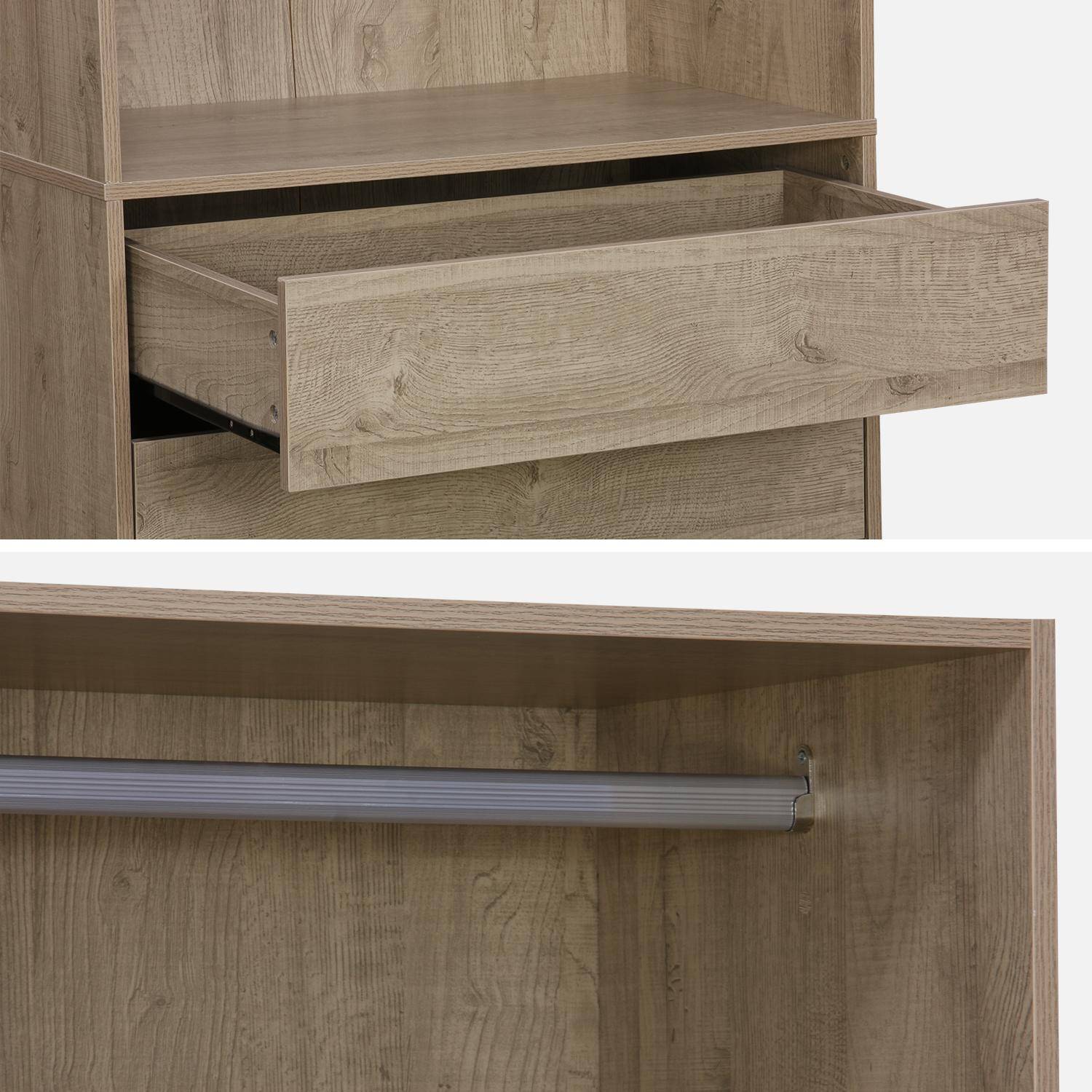 Modular open wardrobe drawer and rail unit, 60x45x180cm, Modulo, 4 drawers, 1 clothes rail, Natural Photo8