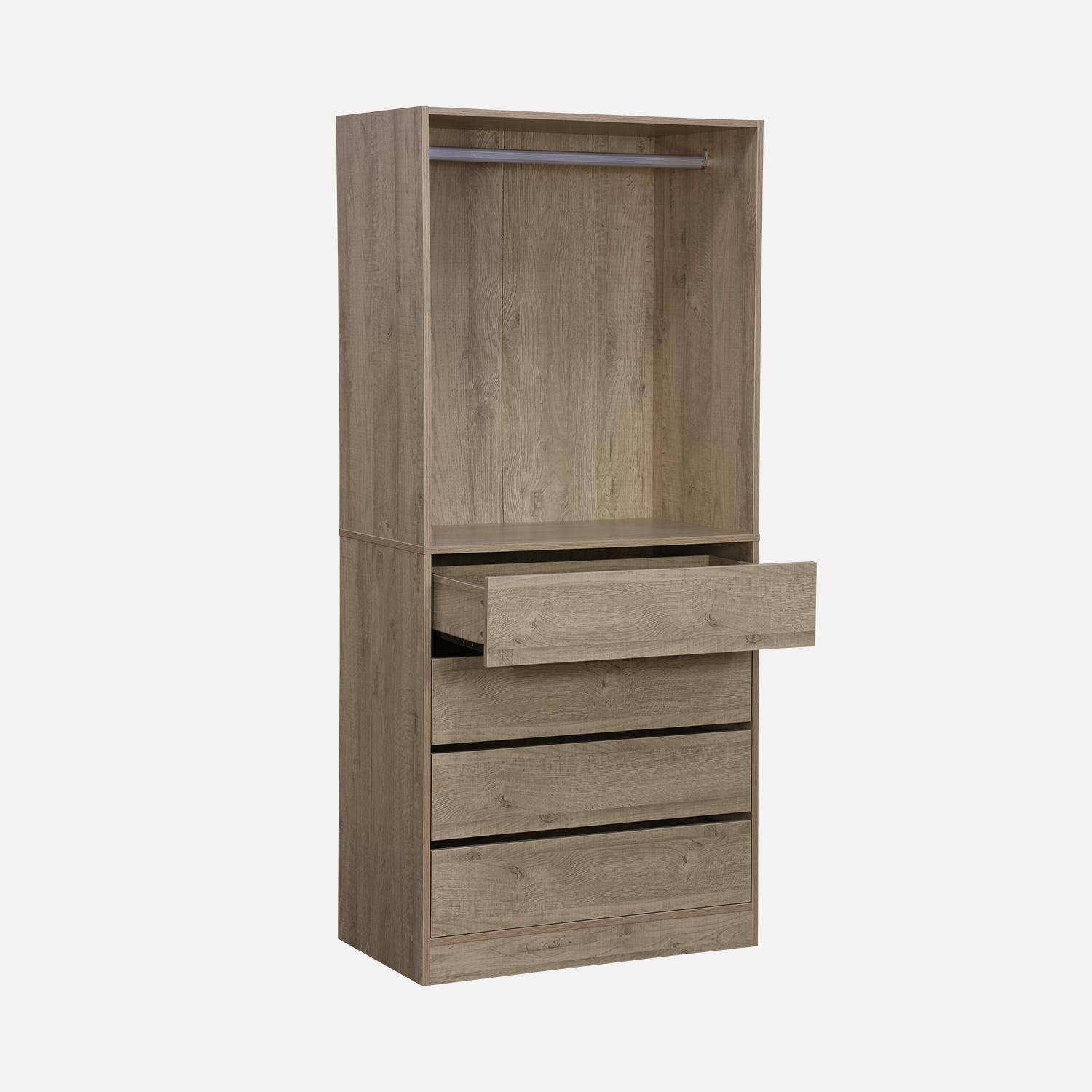 Modular open wardrobe drawer and rail unit, 60x45x180cm, Modulo, 4 drawers, 1 clothes rail, Natural Photo7