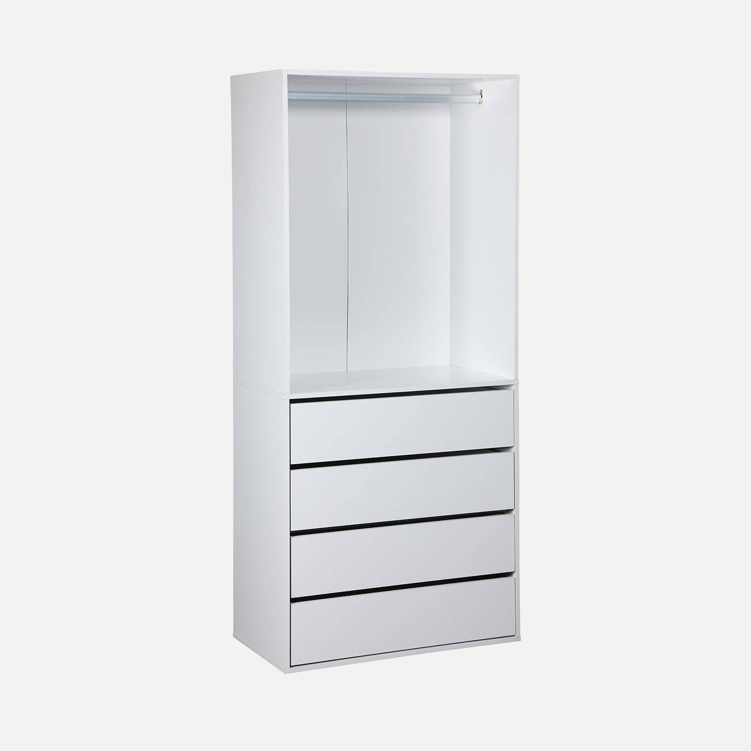 Modular open wardrobe drawer and rail unit, Modulo, White, 80x45x180 cm Photo2