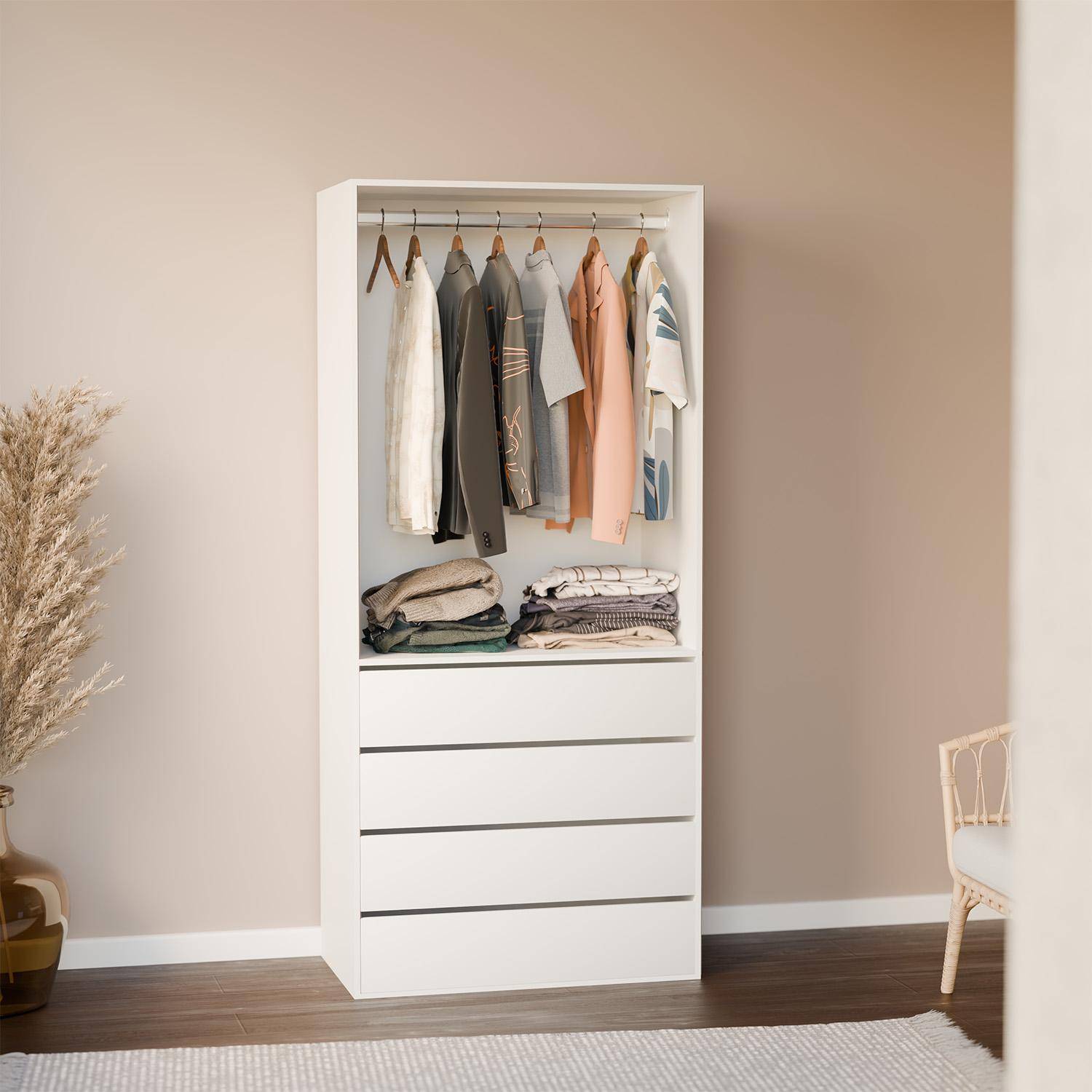 Modular open wardrobe drawer and rail unit, Modulo, White, 80x45x180 cm Photo1
