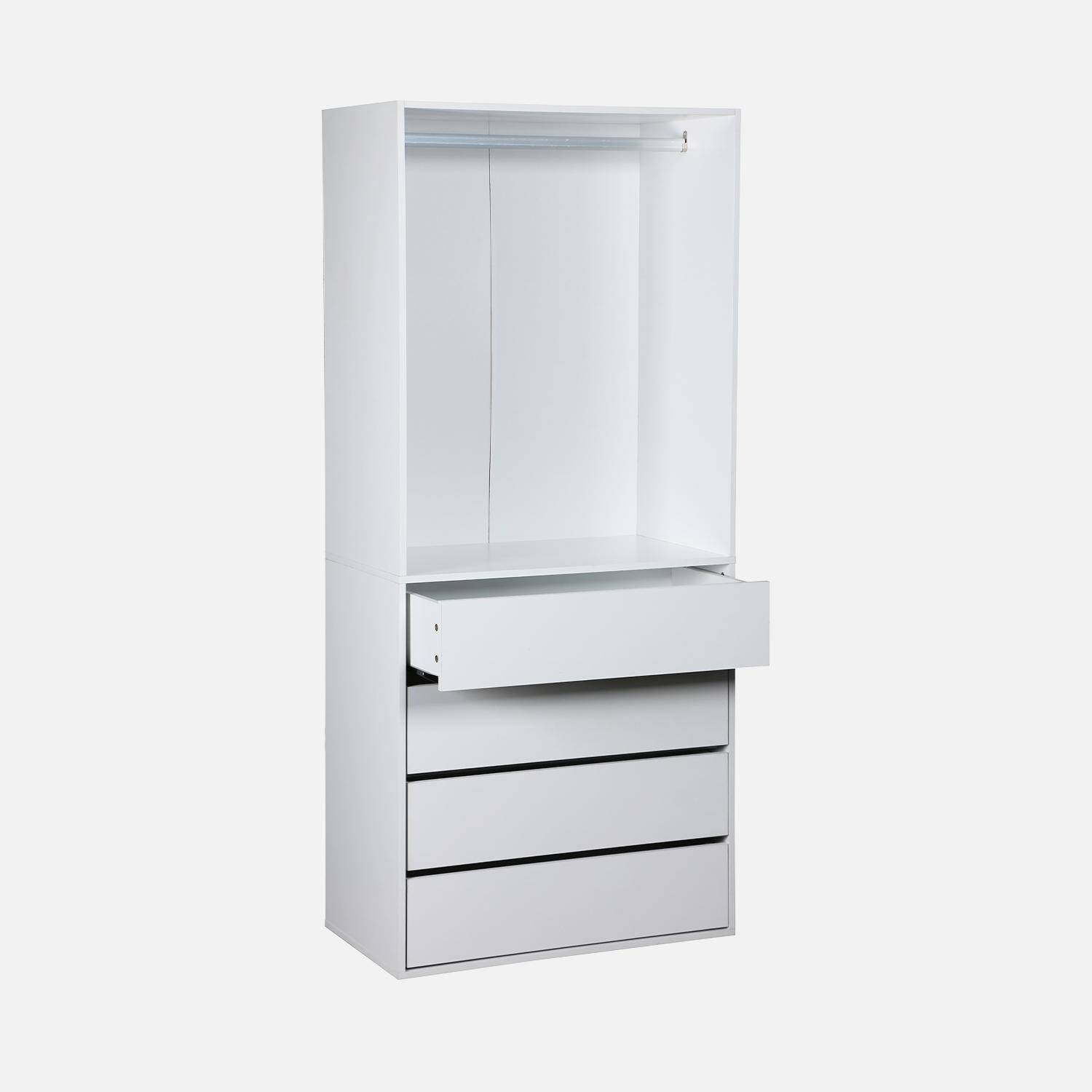 Modular open wardrobe drawer and rail unit, Modulo, White, 80x45x180 cm Photo4