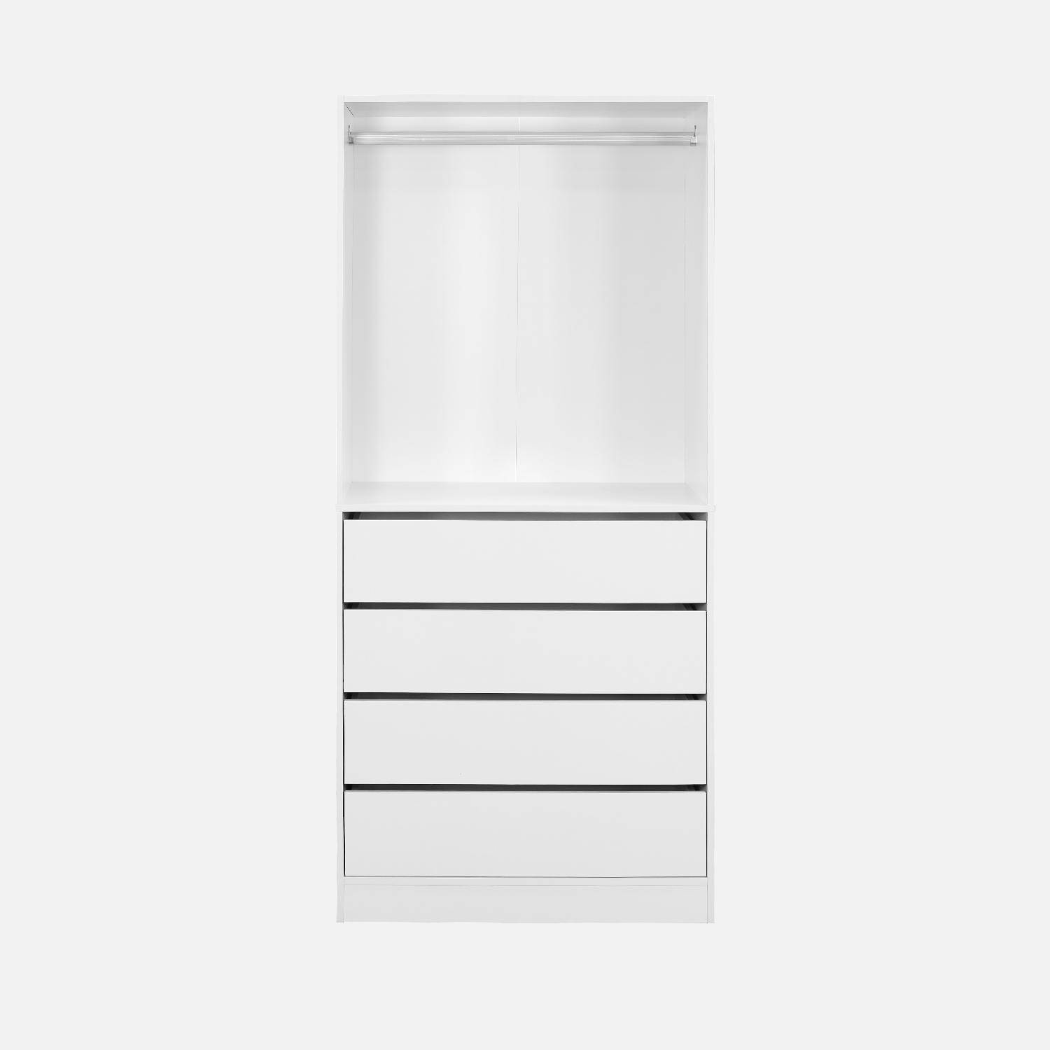 Modular open wardrobe drawer and rail unit, 80x45x180cm, Modulo, 4 drawers, 1 clothes rail, White Photo5