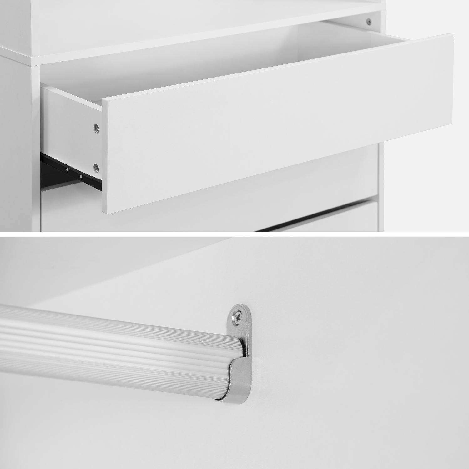 Modular open wardrobe drawer and rail unit, 80x45x180cm, Modulo, 4 drawers, 1 clothes rail, White Photo8