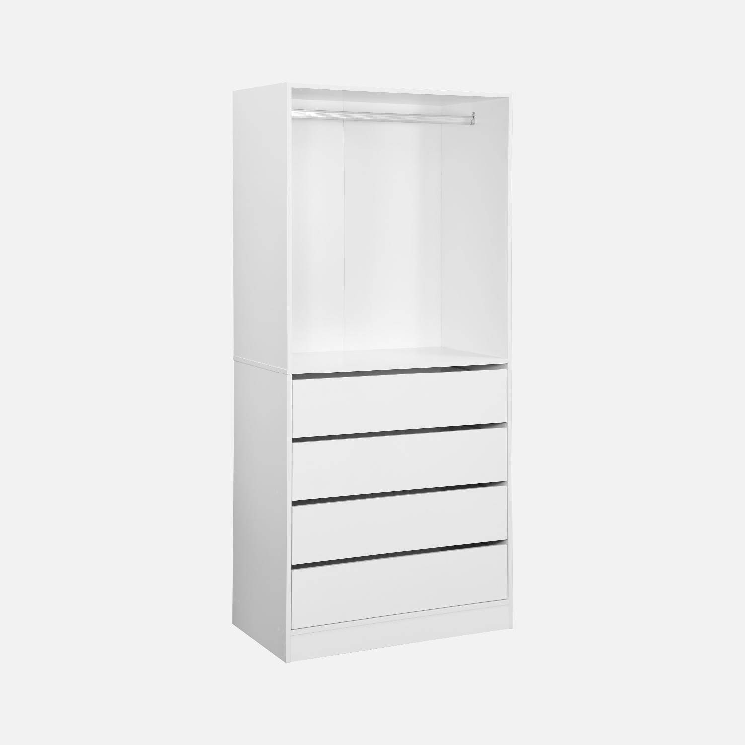 Modular open wardrobe drawer and rail unit, 80x45x180cm, Modulo, 4 drawers, 1 clothes rail, White,sweeek,Photo4