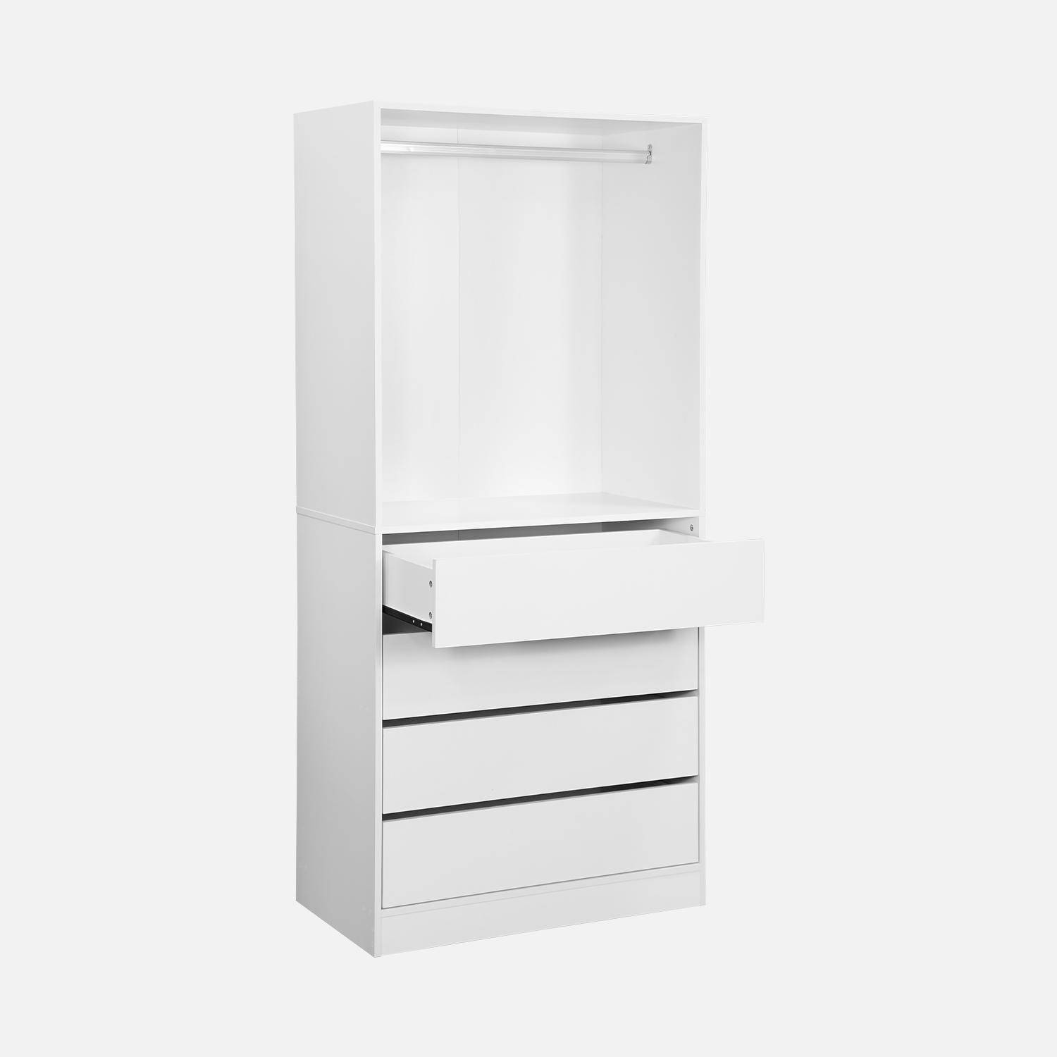 Modular open wardrobe drawer and rail unit, 80x45x180cm, Modulo, 4 drawers, 1 clothes rail, White,sweeek,Photo6