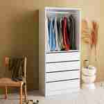 Modular open wardrobe drawer and rail unit, 80x45x180cm, Modulo, 4 drawers, 1 clothes rail, White Photo2