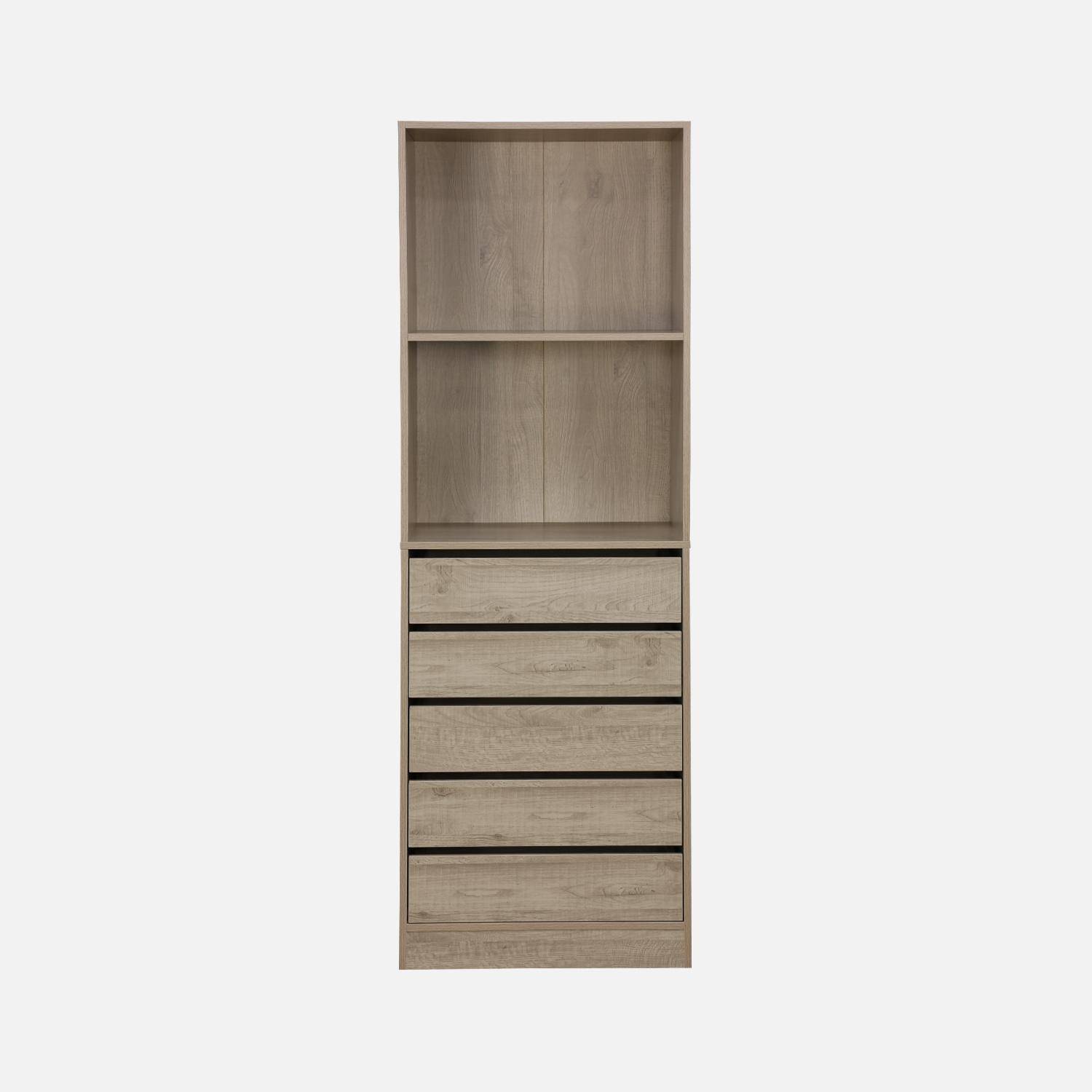 Modular open wardrobe drawer and shelf unit, 60x45x180cm, Modulo, 5 drawers, 2 shelves, Natural,sweeek,Photo5