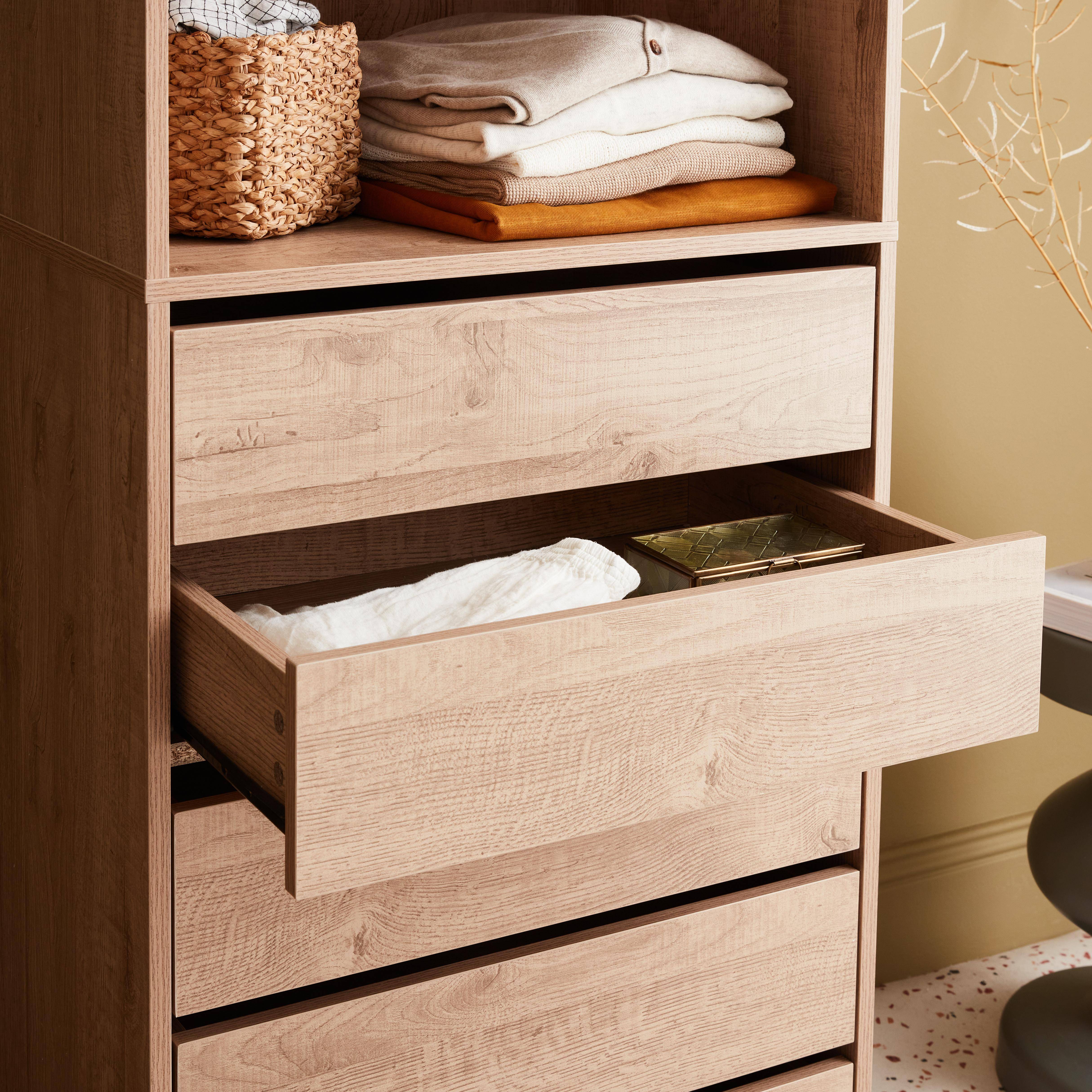 Modular open wardrobe drawer and shelf unit, 60x45x180cm, Modulo, 5 drawers, 2 shelves, Natural,sweeek,Photo2