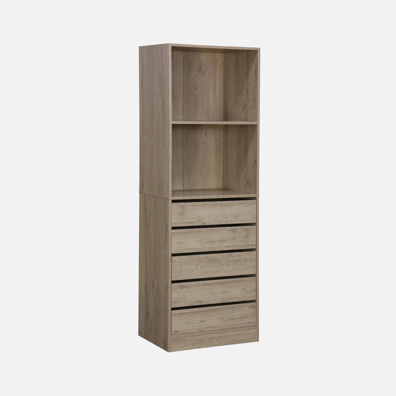 Modular open wardrobe drawer and shelf unit, 60x45x180cm, Modulo, 5 drawers, 2 shelves, Natural,sweeek,Photo4