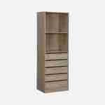 Modular open wardrobe drawer and shelf unit, 60x45x180cm, Modulo, 5 drawers, 2 shelves, Natural Photo4