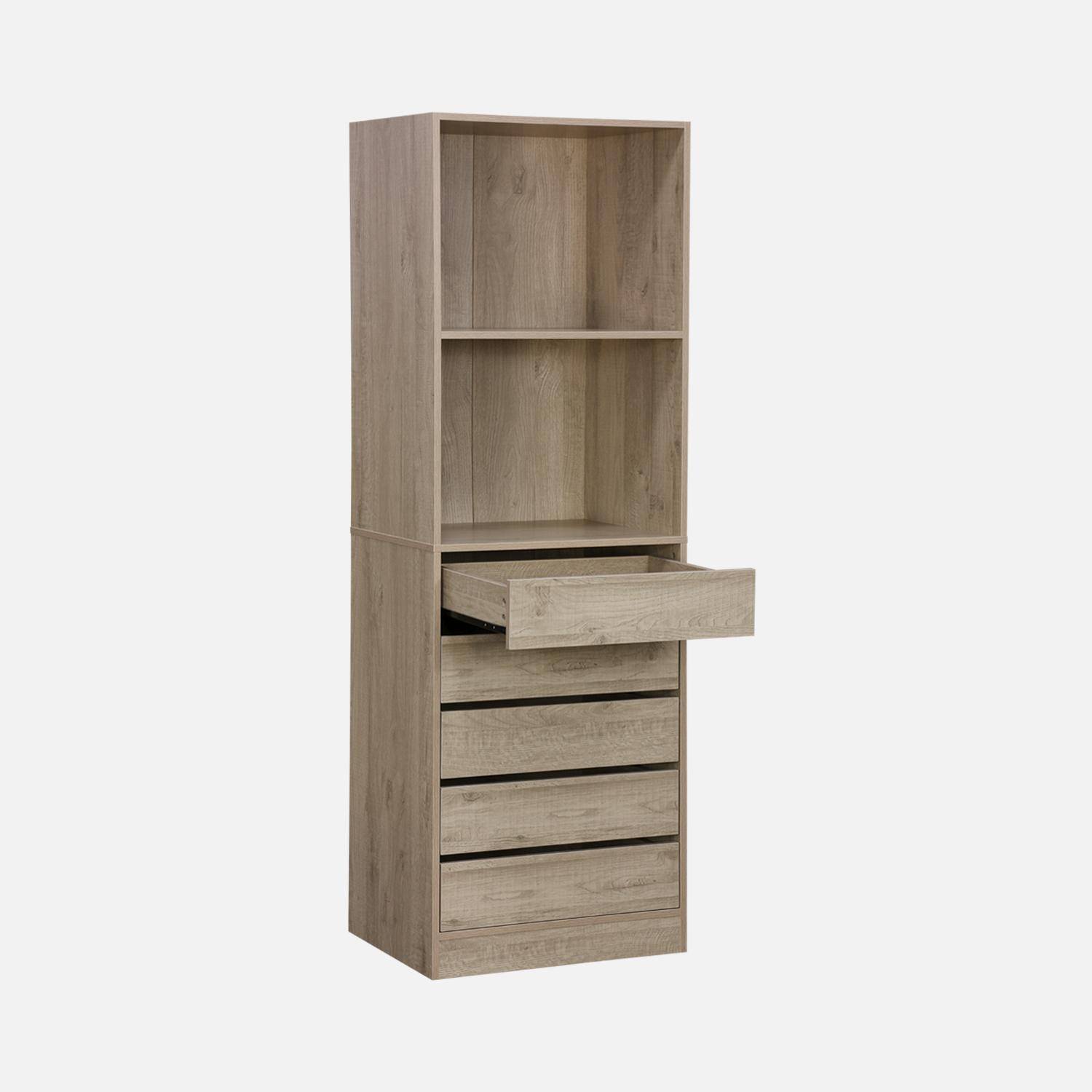 Modular open wardrobe drawer and shelf unit, 60x45x180cm, Modulo, 5 drawers, 2 shelves, Natural,sweeek,Photo7
