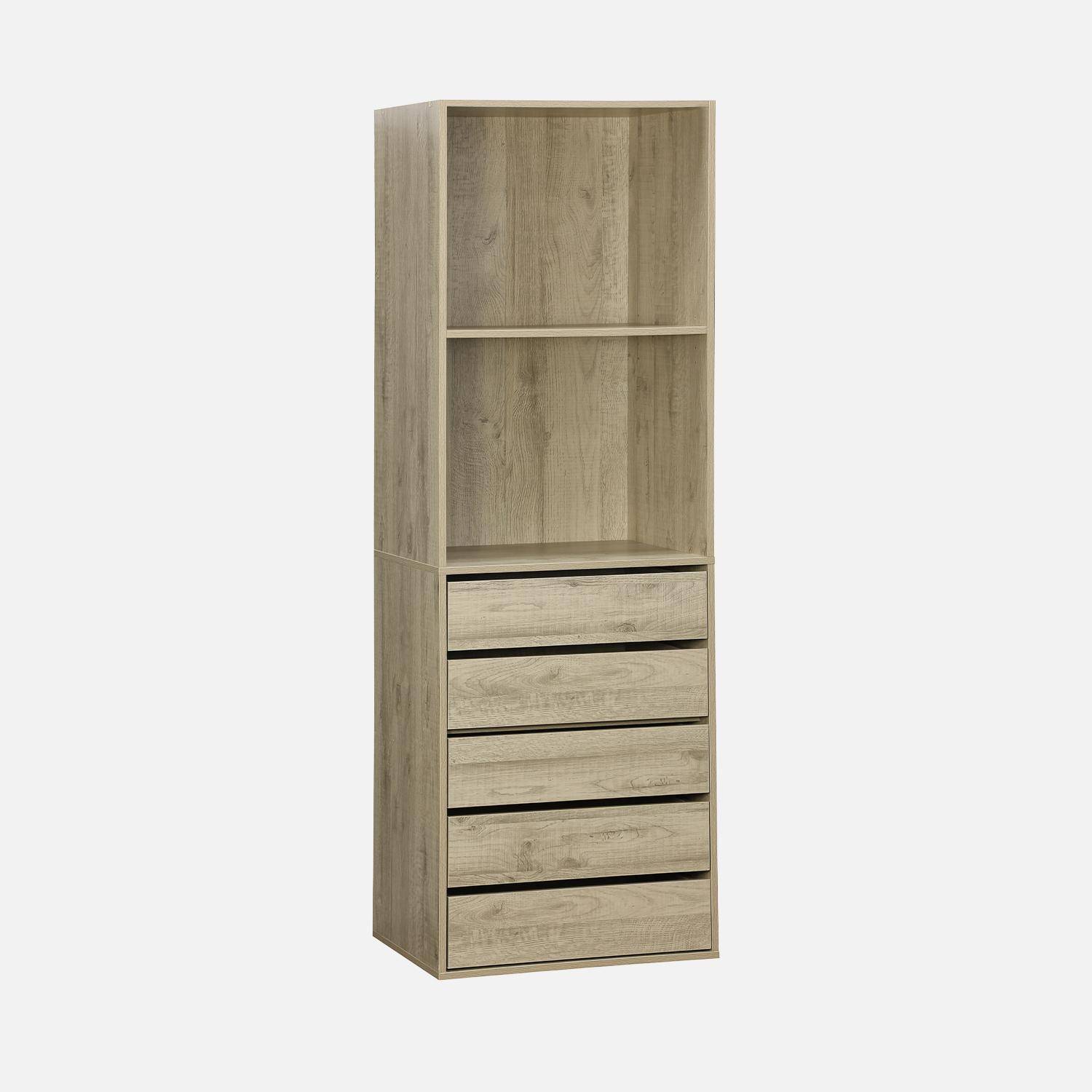 Ankleidemodul mit 5 Schubladen und 2 Regalen, naturfarben, Laminatpaneel,sweeek,Photo4