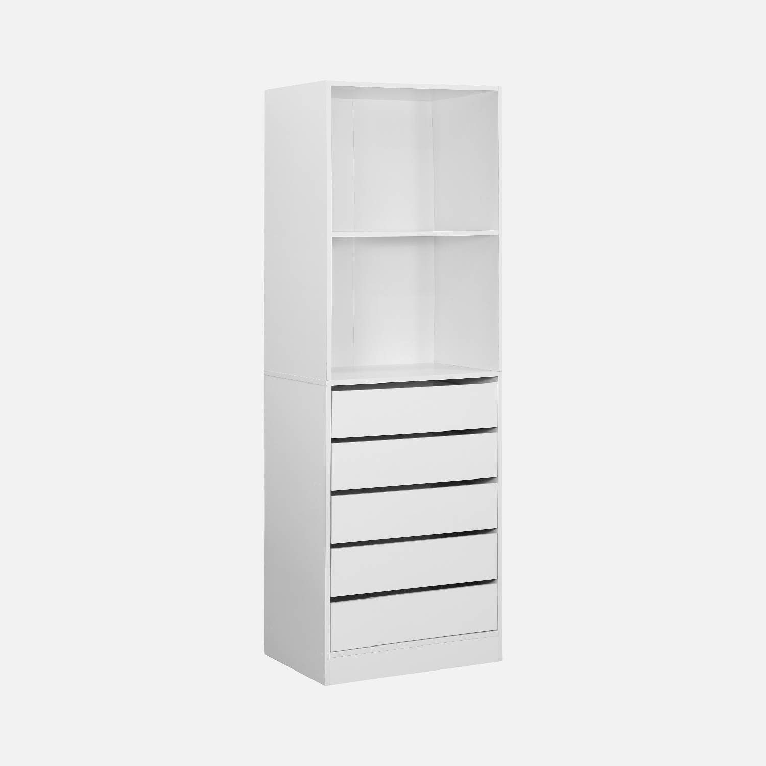 Modular open wardrobe drawer and shelf unit, 60x45x180cm, White | sweeek