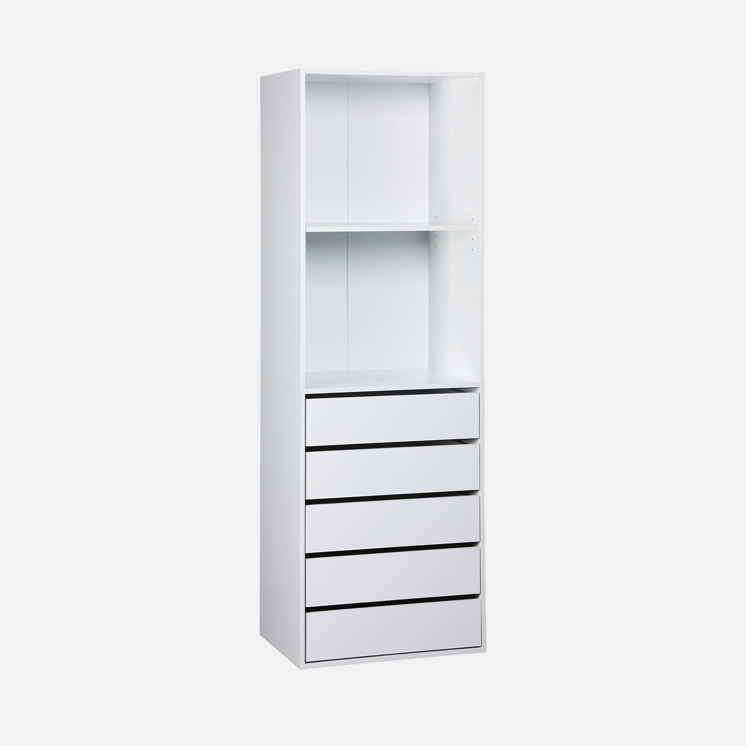 Modular open wardrobe drawer and shelf unit, White