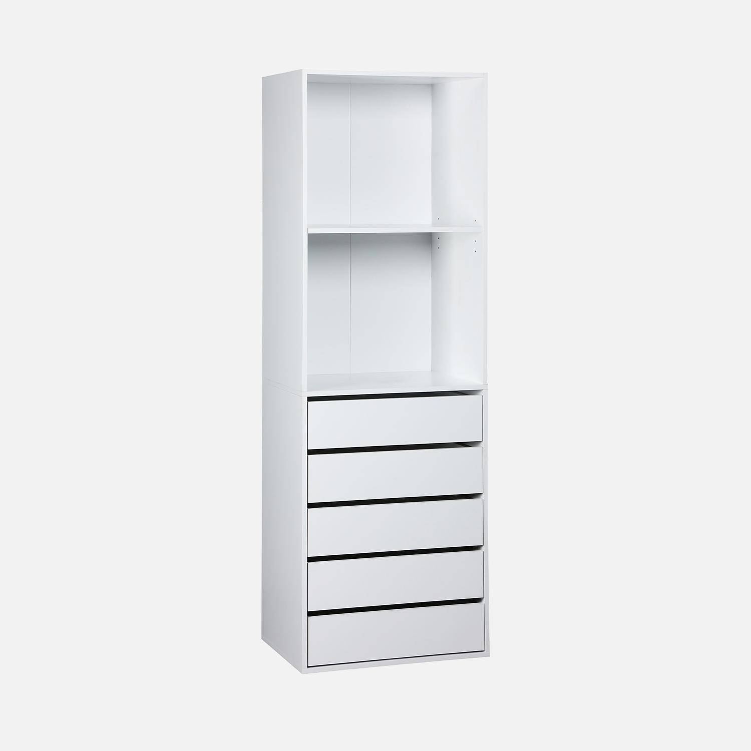 Módulo armario con 5 cajones y 2 estantes, Modulo, Blanco, 60x45x180 cm Photo3