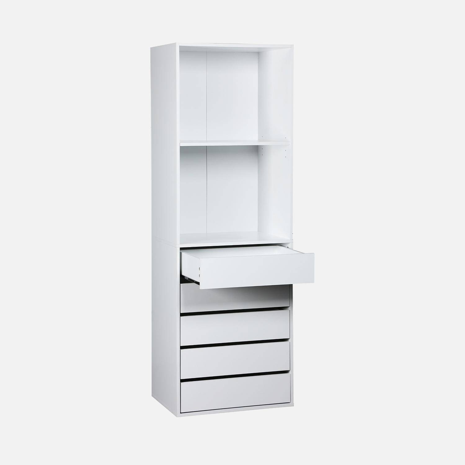 Módulo armario con 5 cajones y 2 estantes, Modulo, Blanco, 60x45x180 cm Photo2