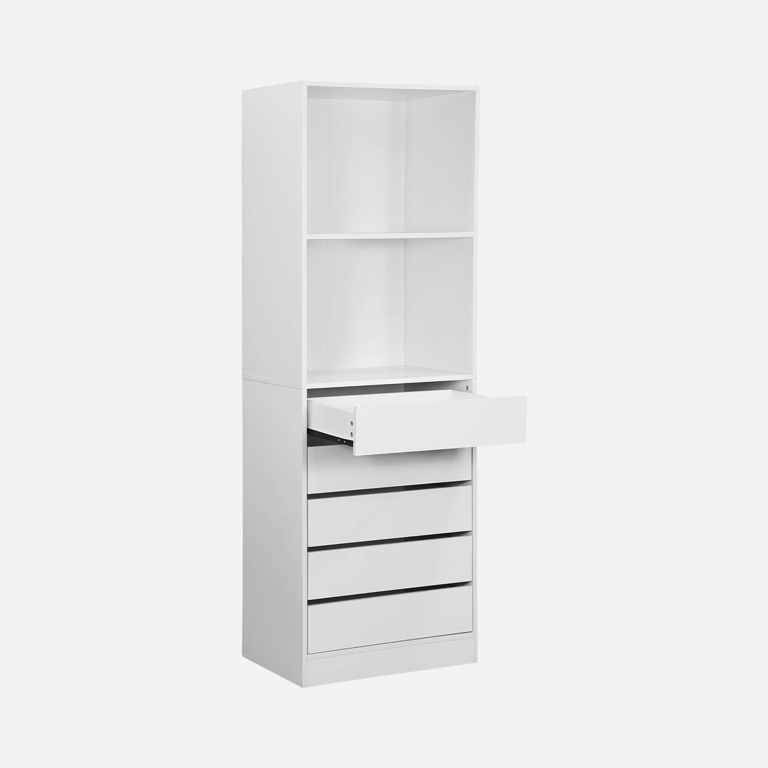 Module dressing avec 5 tiroirs et 2 étagères, blanc,  panneaux stratifiés,sweeek,Photo6