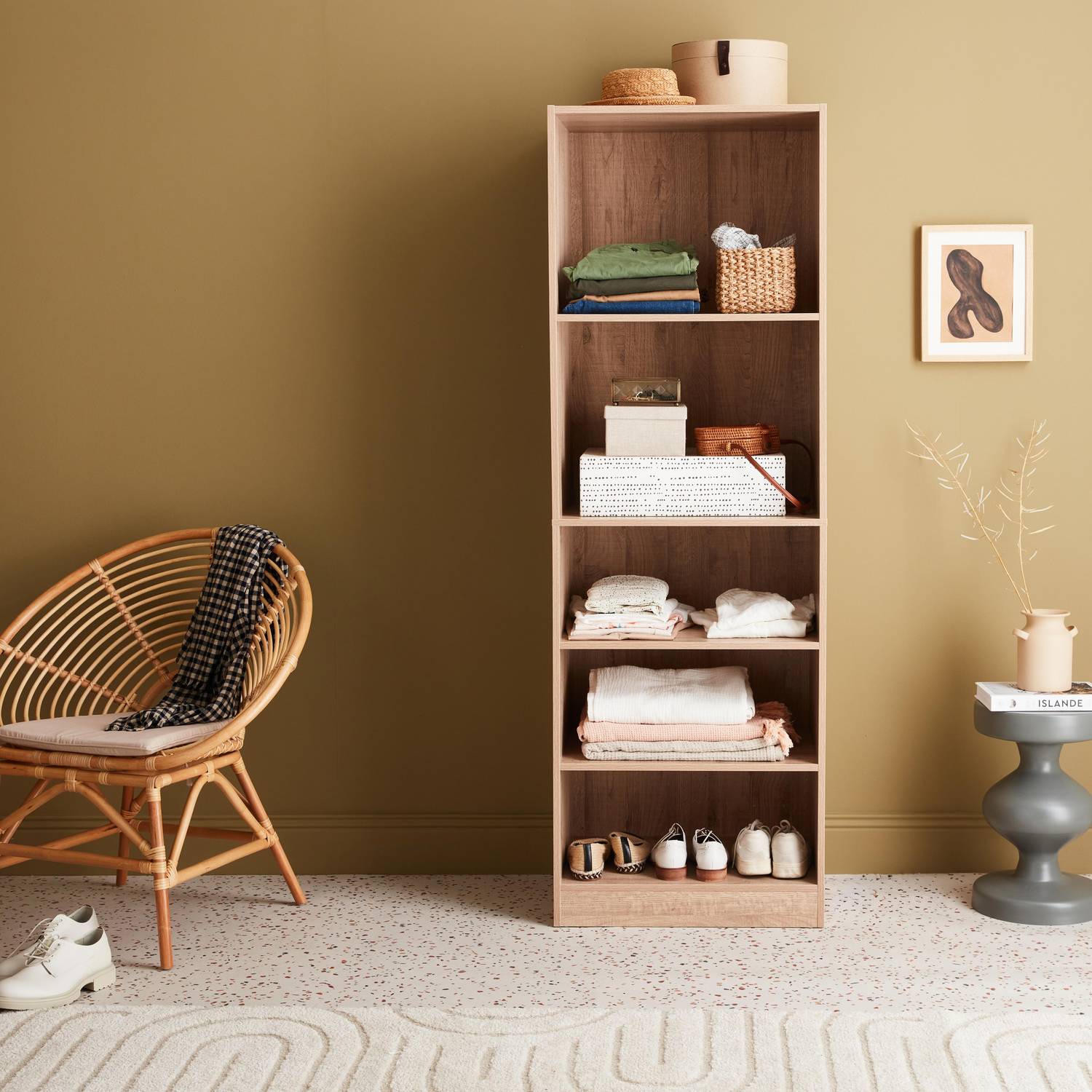 Modular open wardrobe shelf unit, 60x45x180cm, Modulo, 5 shelves, Natural Photo1