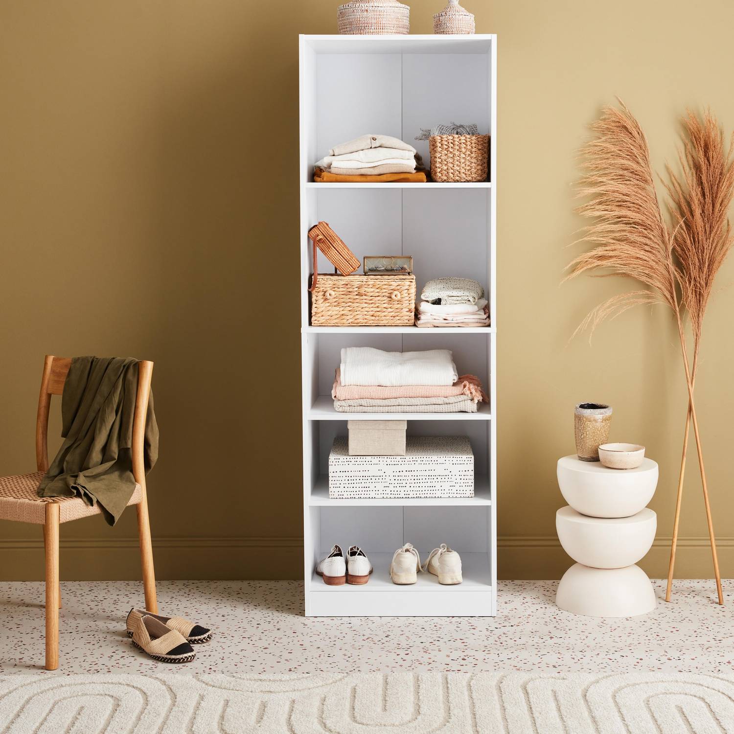 Modular open wardrobe shelf unit, 60x45x180cm, Modulo, 5 shelves, White Photo1