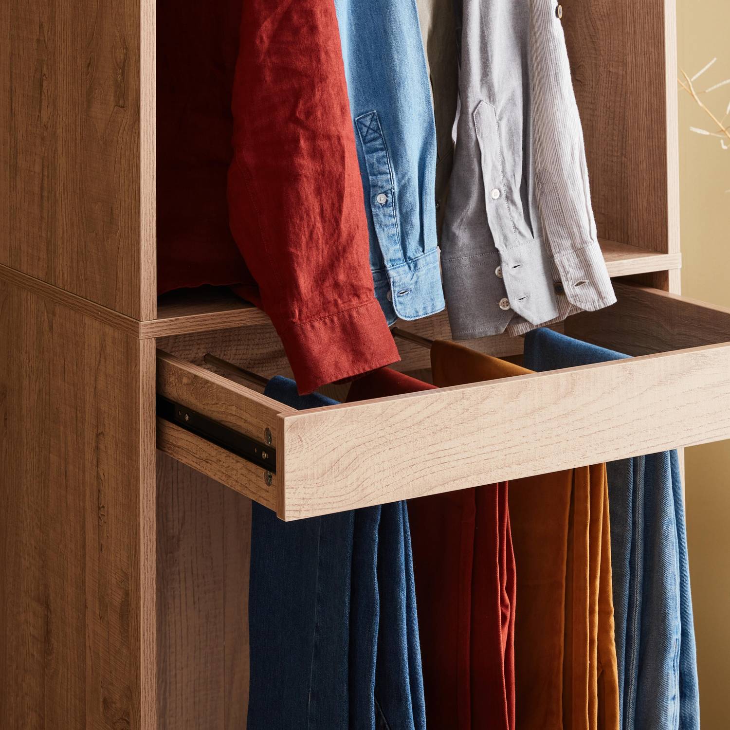 Modulo armadio con guardaroba e portapantaloni, naturale, pannelli in laminato Photo3