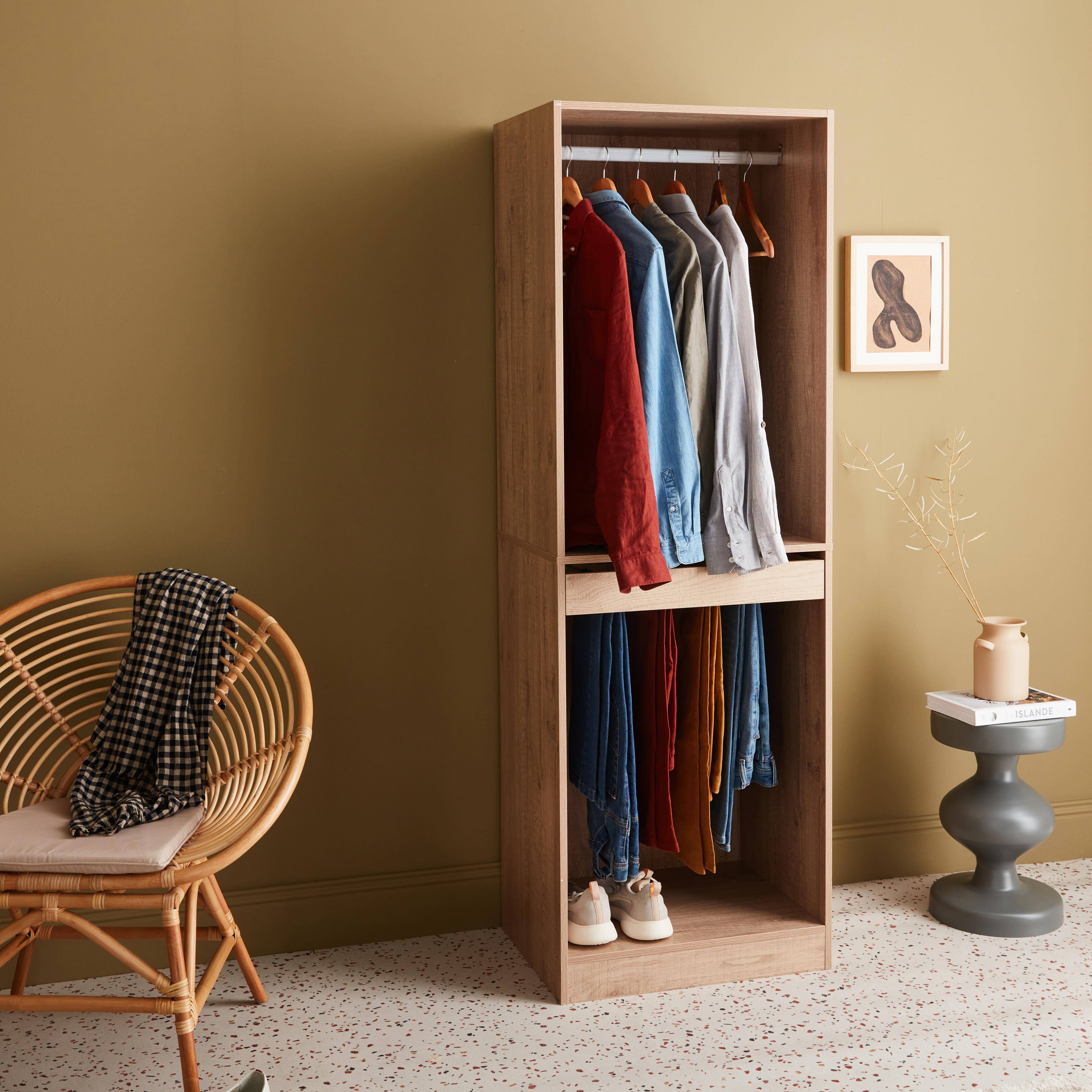 Módulo armario con ropero y pantalonero, natural, paneles laminados Photo1