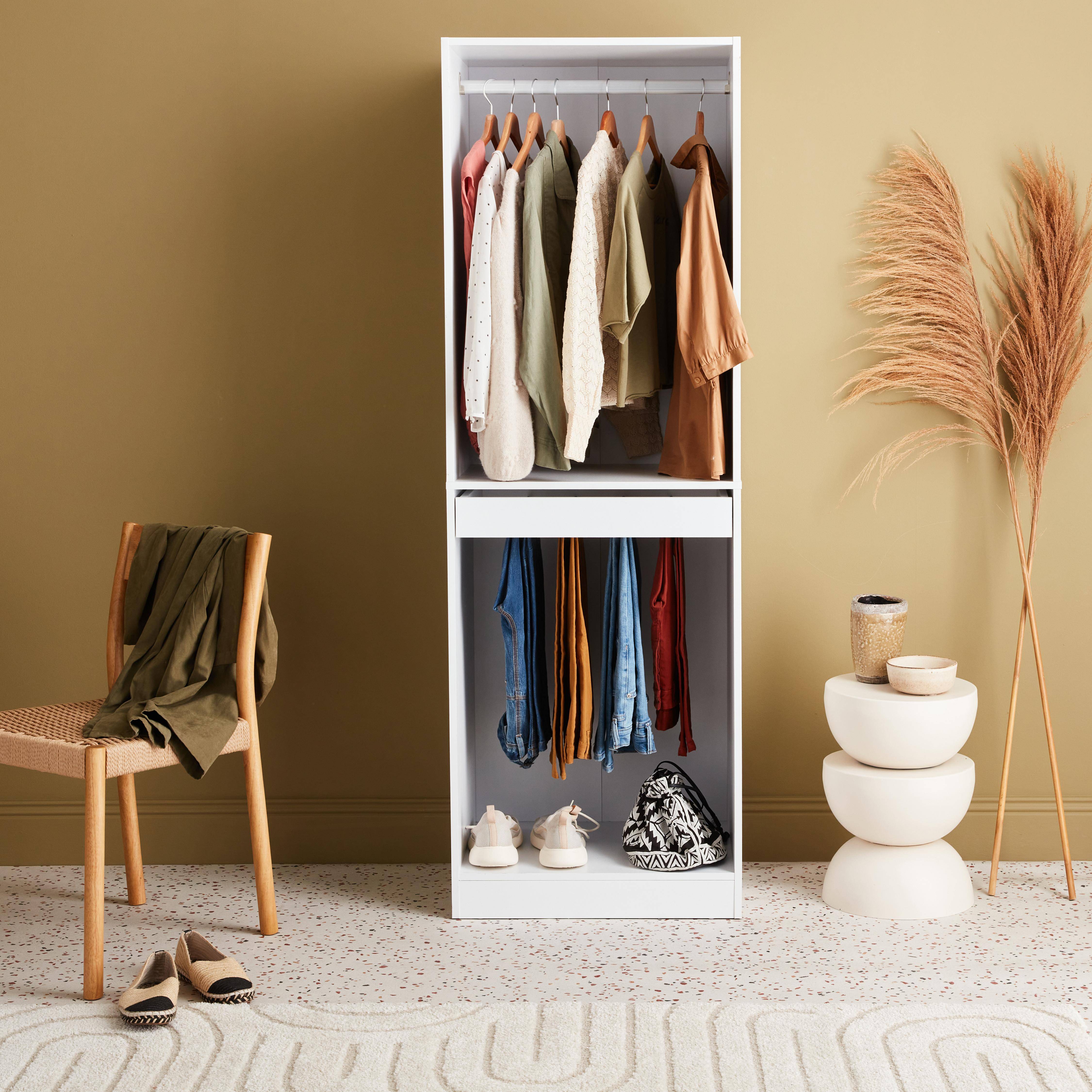 Modulo armadio con guardaroba e portapantaloni, bianco, pannelli in laminato,sweeek,Photo1