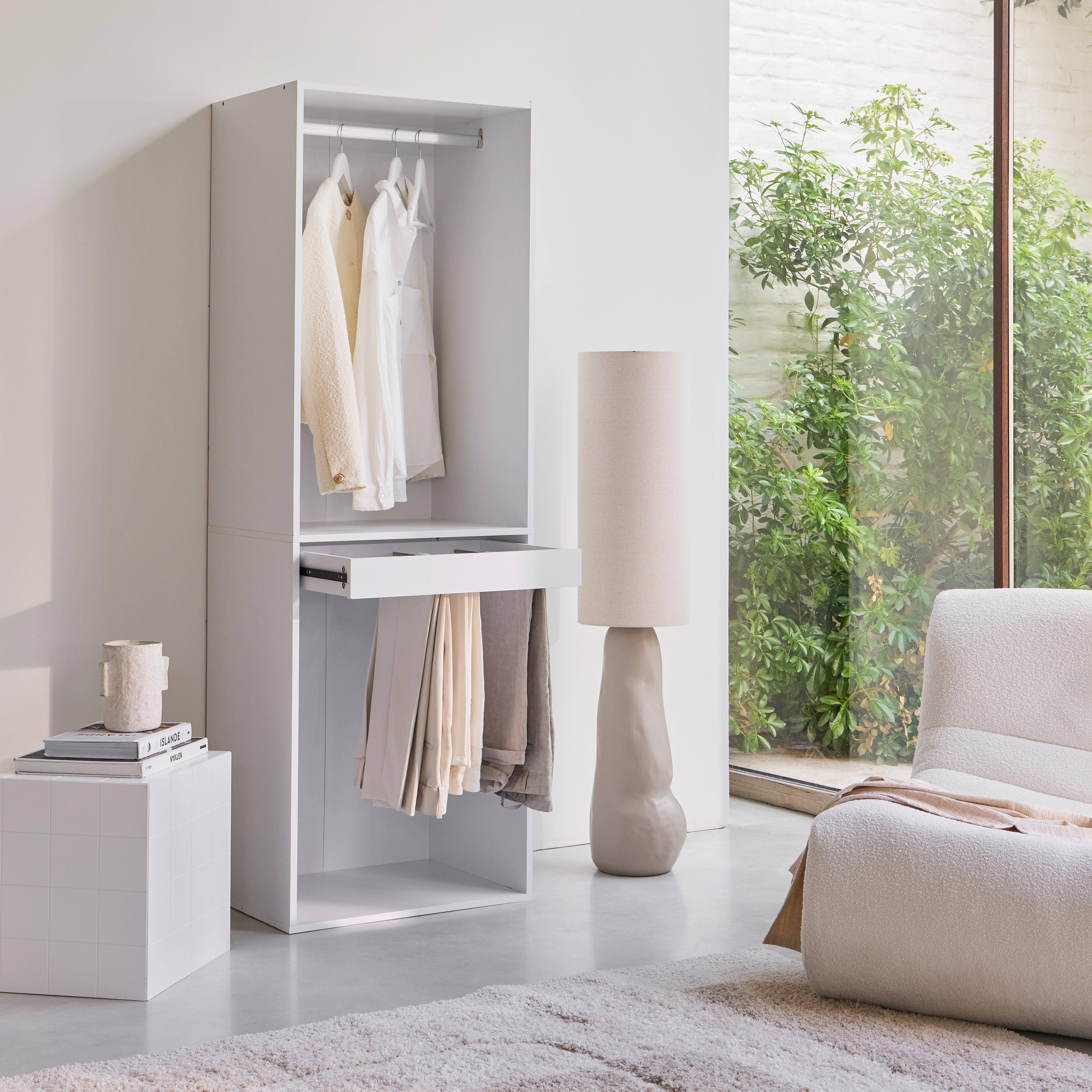 Module dressing avec penderie et porte-pantalons, blanc, panneaux stratifiés,sweeek,Photo3