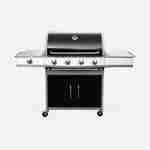 Barbecue gaz inox 17kW - Richelieu noir - Barbecue 5 brûleurs dont 1 feu latéral, côté grill et côté plancha Photo4