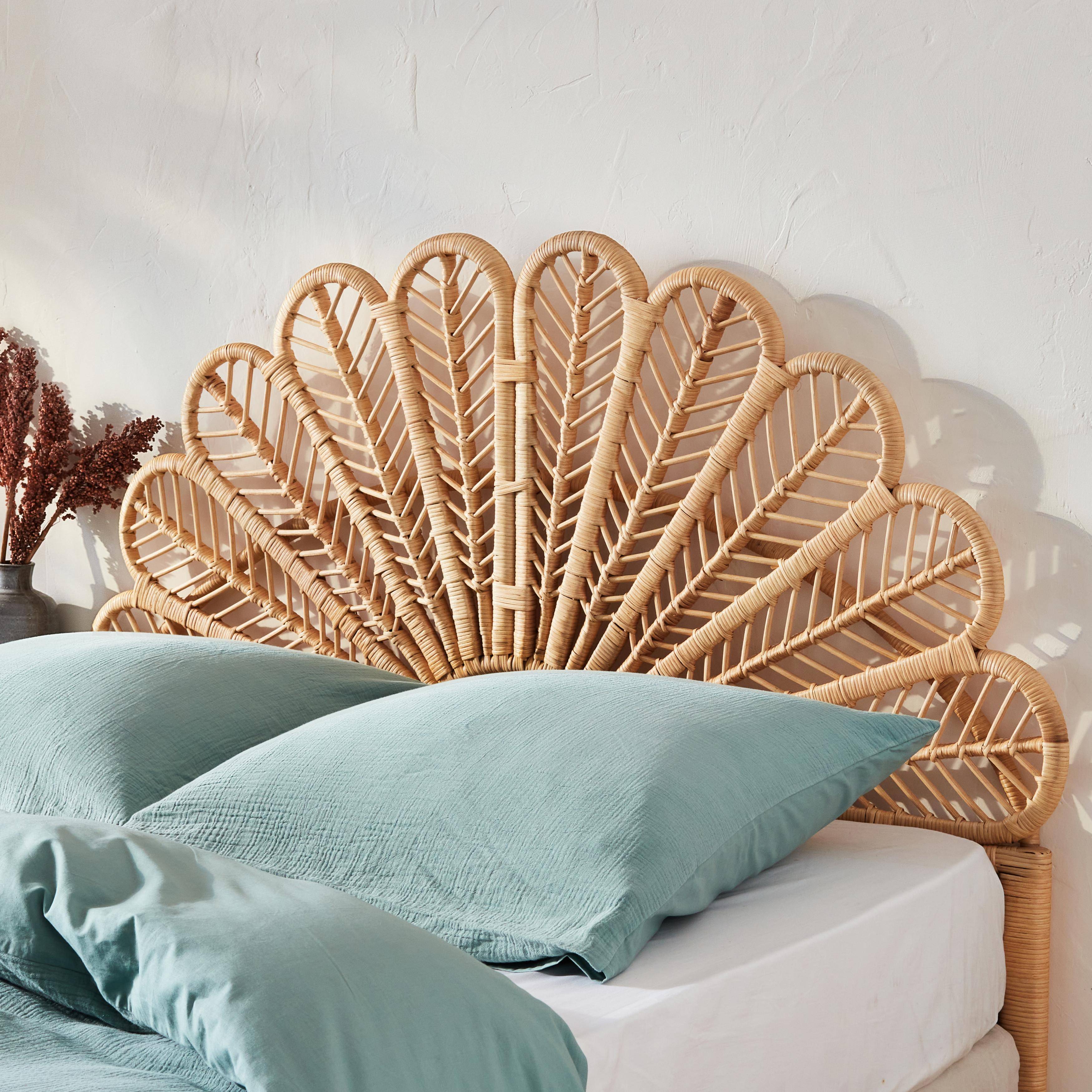 Kopfteil aus Rattan Natur passend für Betten mit einer Breite von 140 cm, B 140 x T 6 x H 115 cm,sweeek,Photo1