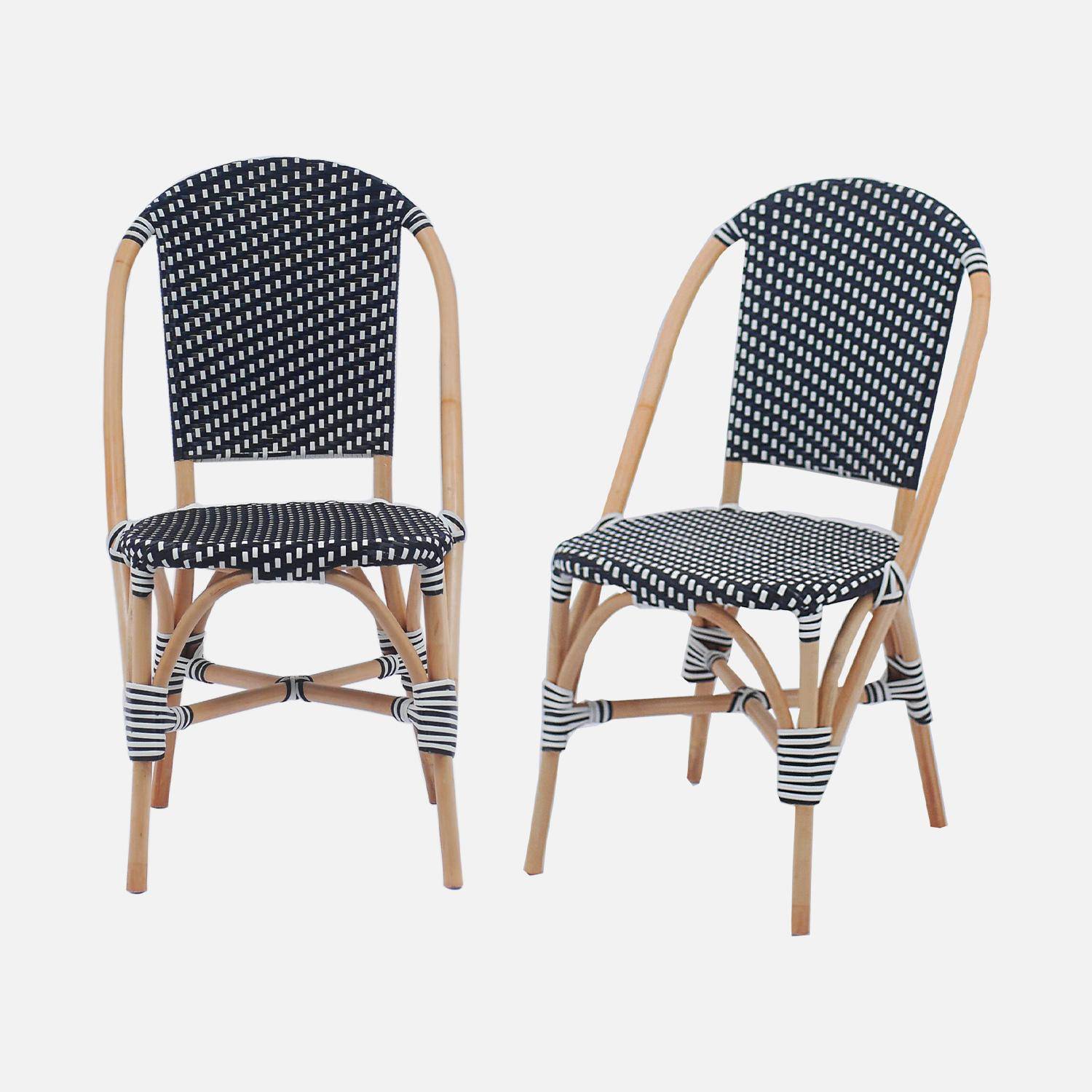 Lot de 2 chaises empilables bistrot en rotin et polyrotin noir et blanc, L 48 x P 58 x H 90cm Photo3