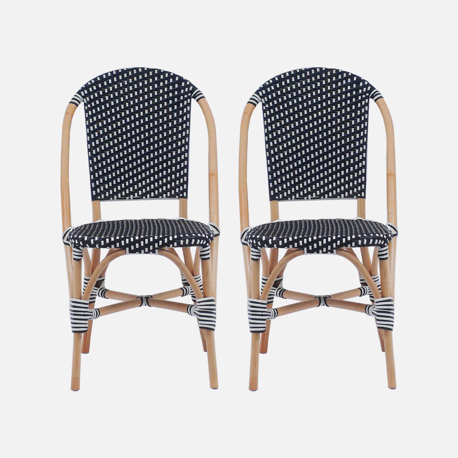 Lot de 2 chaises empilables bistrot en rotin et polyrotin noir et blanc, L 48 x P 58 x H 90cm,sweeek,Photo4