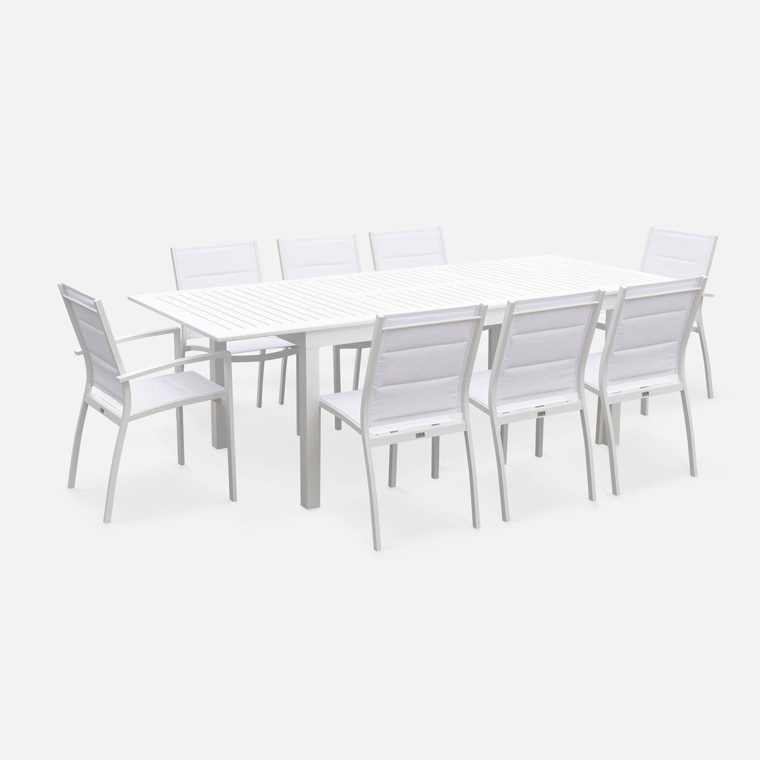 Gartengarnitur - Chicago Weiß / Weiß- Ausziehbarer Tisch175/245 cm mit Verlängerung und 8 Sitzen aus Textilene Photo1