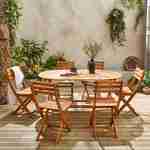 Tavolo da giardino pieghevole da 150 cm in legno di acacia pre-oliato, forma ovale con 6 sedie pieghevoli Photo2