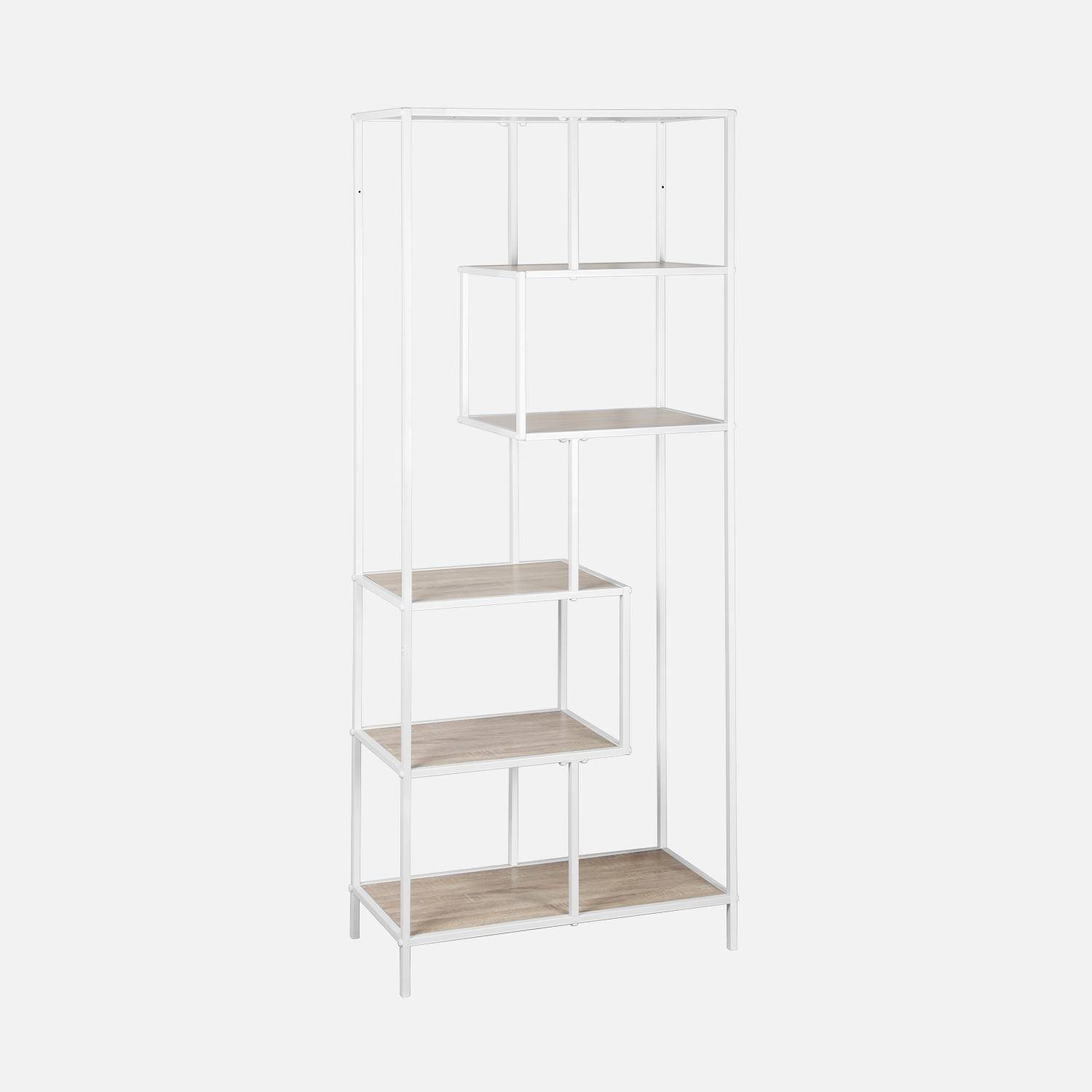 Wit metalen en houten schap - Loft - 6-vaks boekenkast, L 77 x B 33 x H 185cm,sweeek,Photo2