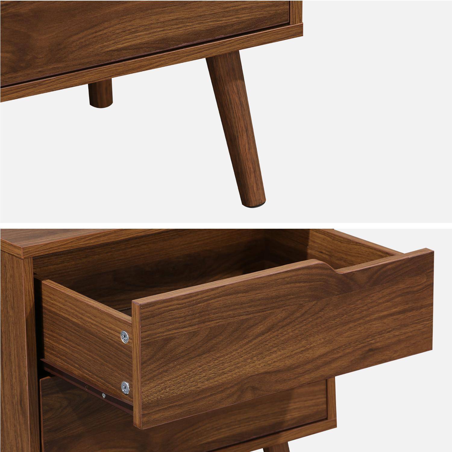 Mesa de cabeceira em madeira tingida de nogueira, 2 gavetas, pés em pinho maciço,sweeek,Photo8