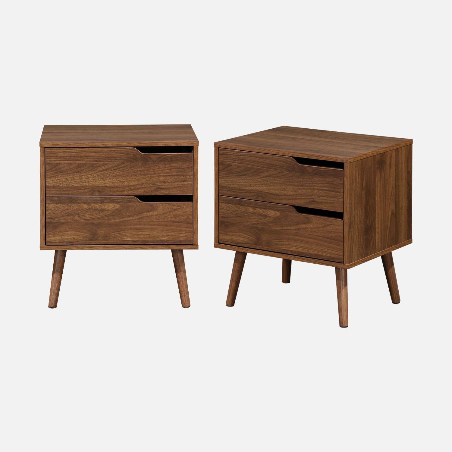 Pair of walnut bedside tables with wood effect, Nepal, Walnut wood-effect, 50x40x55 cm Photo3