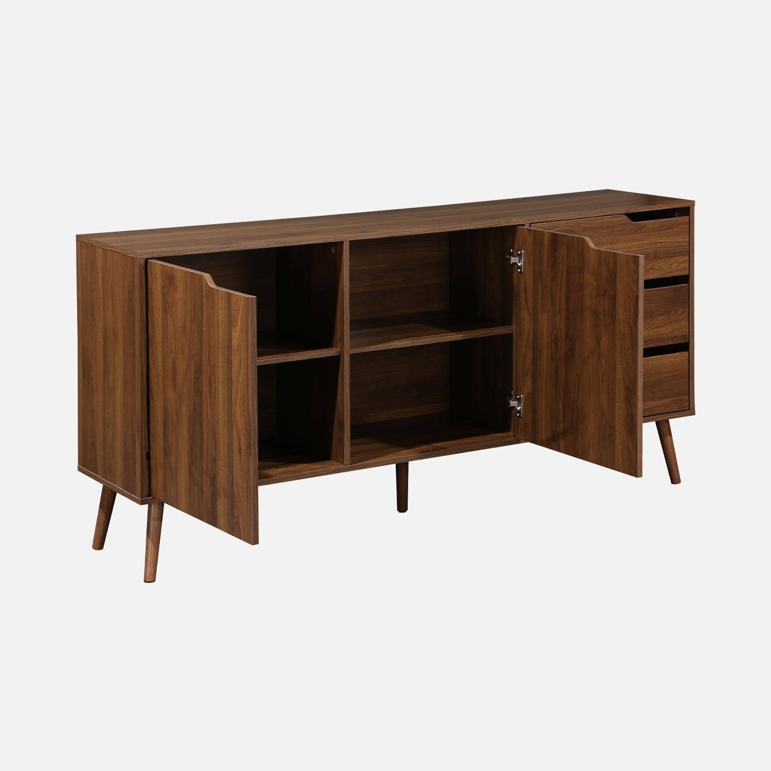 Skandinavische Anrichte, 2 Türen, 3 Schubladen, Nussbaumdekor, 160cm Photo4