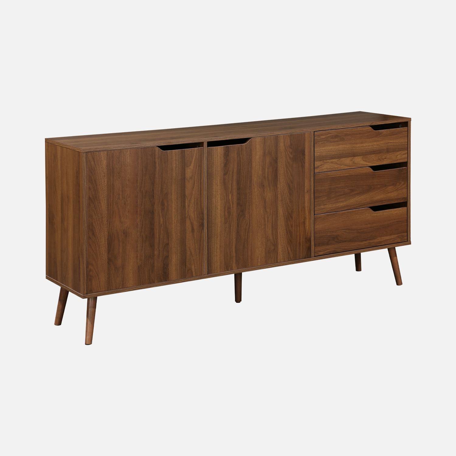 Skandinavische Anrichte, 2 Türen, 3 Schubladen, Nussbaumdekor, 160cm,sweeek,Photo3